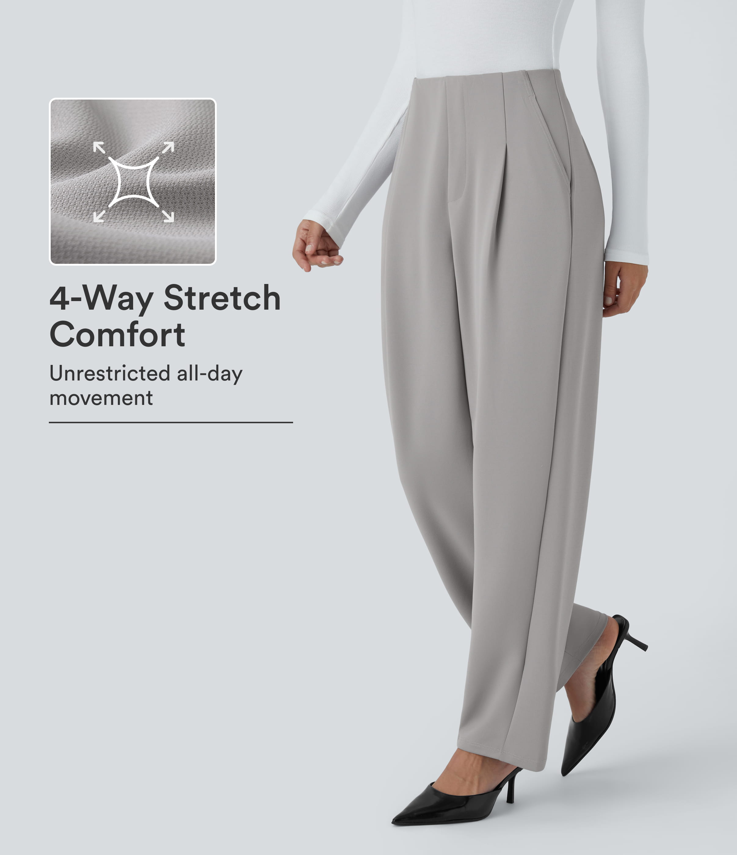 High Waisted Pocket Barrel Leg Crepe Casual Pants