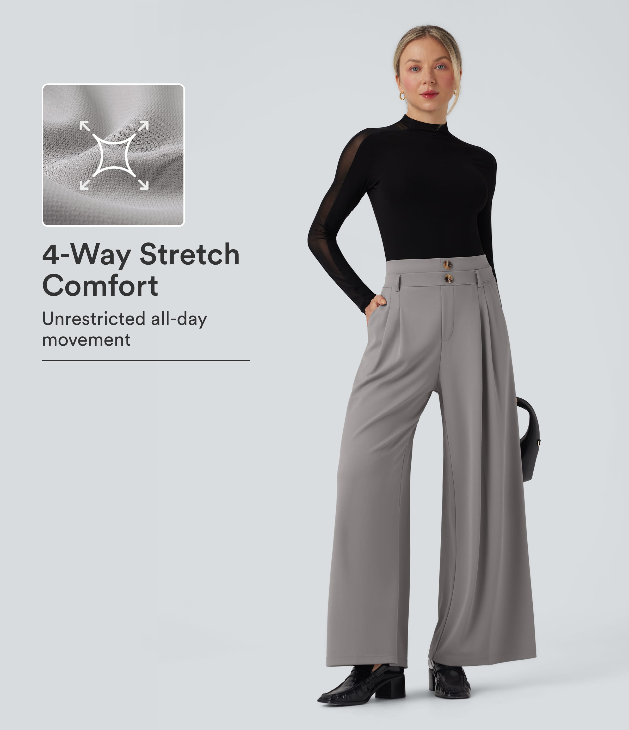Halara Flex™ High Waisted Double Waistband Wide Leg Crepe Work Pants with Pockets
