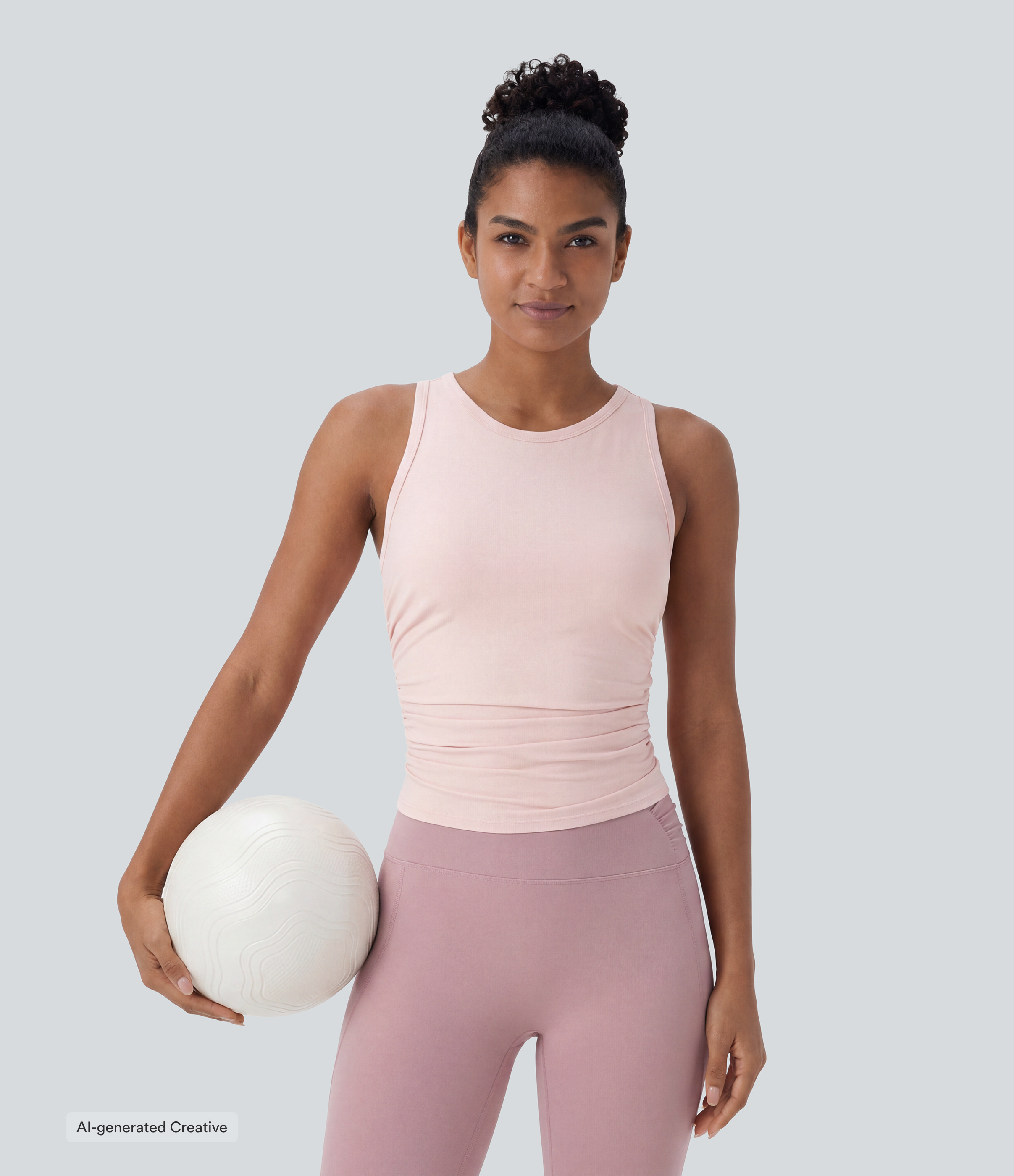 Round Neck Racerback Ruched Yoga Tank Top