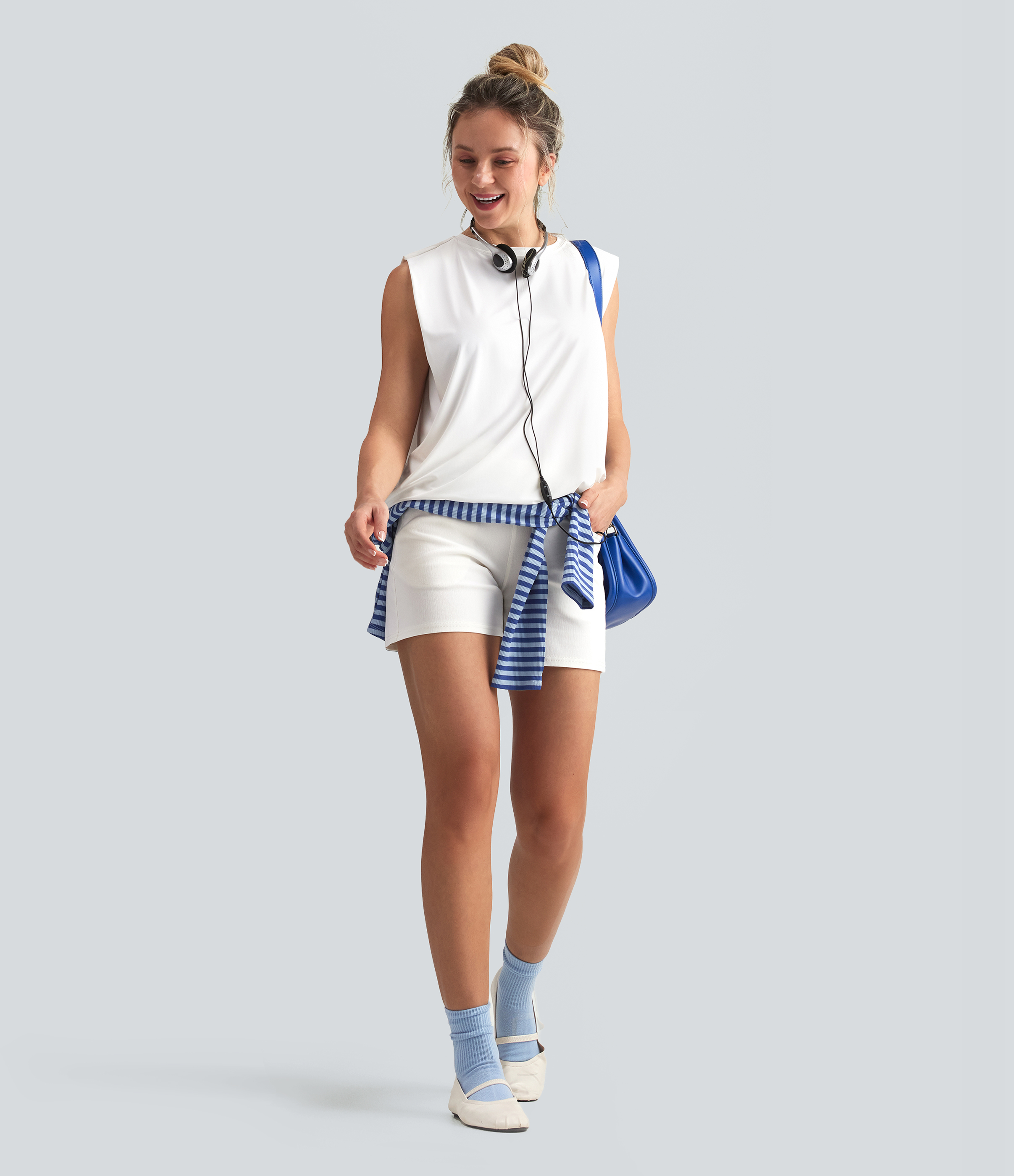 Round Neck Ruched InstantCool Yoga Tank Top-UPF50+