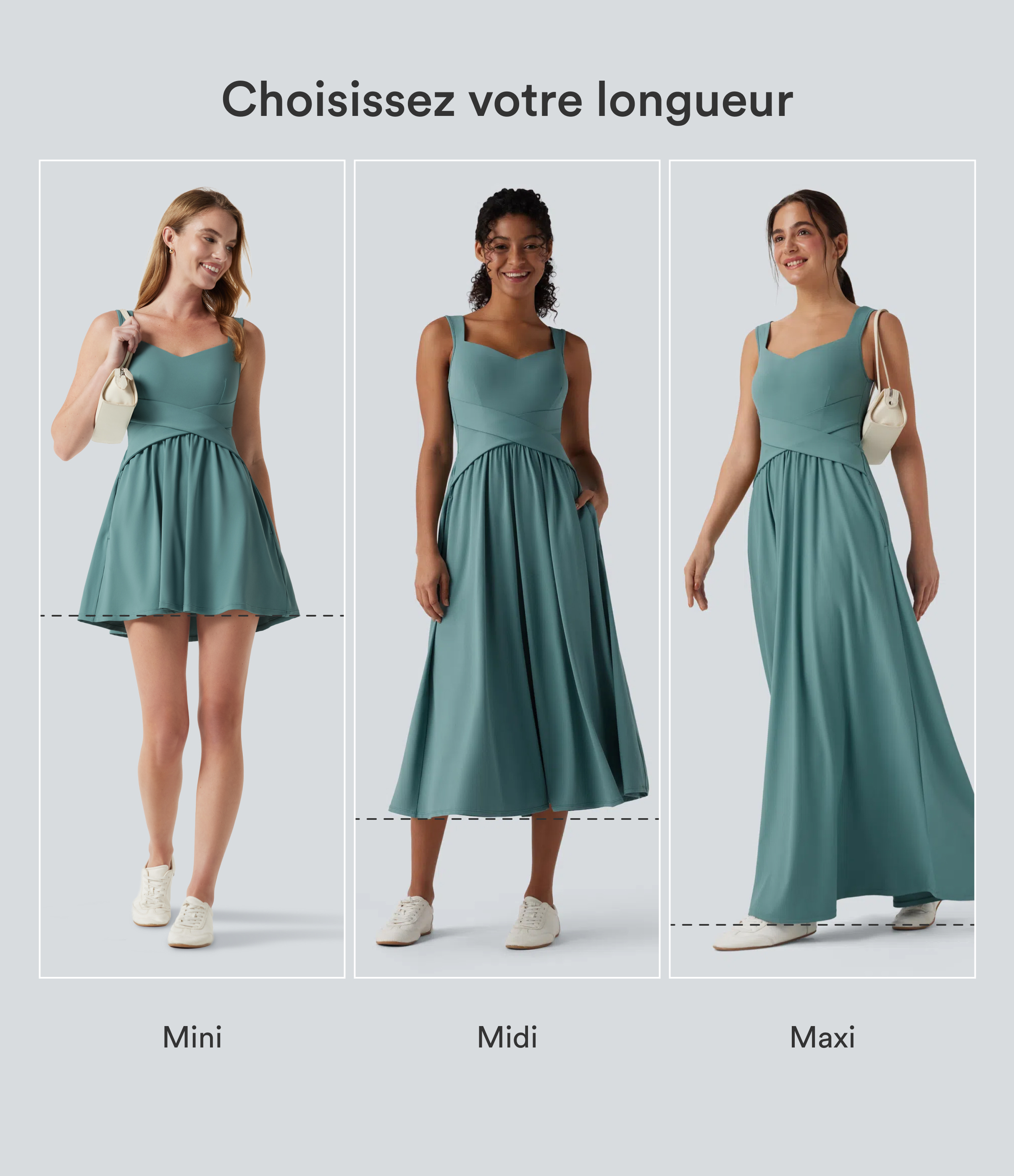 Azure Robe midi fluide sans manches dos croisé ouvert avec poches / 2