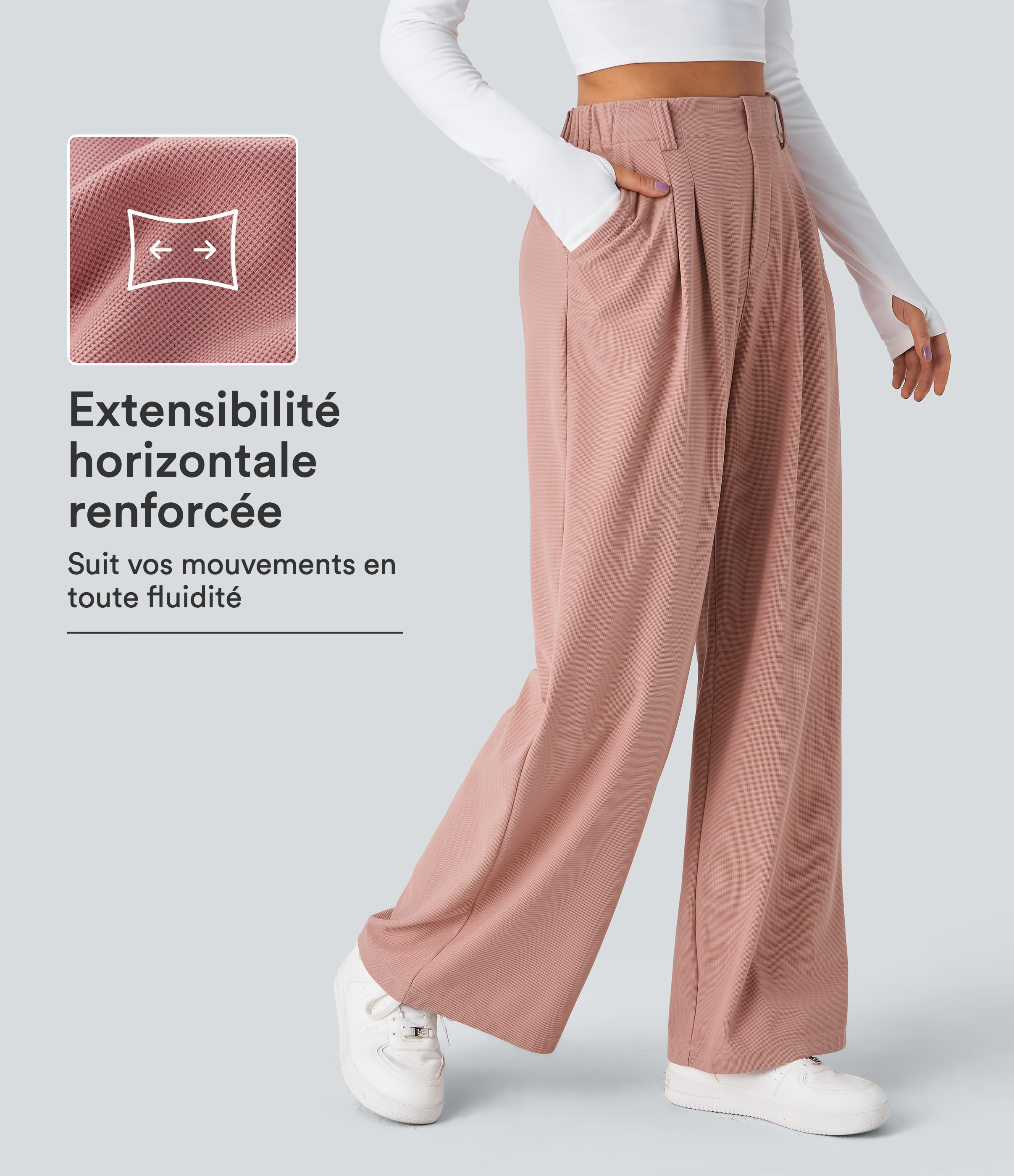 Pantalon Tailleur Large Fluide Halara Flex™ Gaufré Taille Haute Poches Latérales