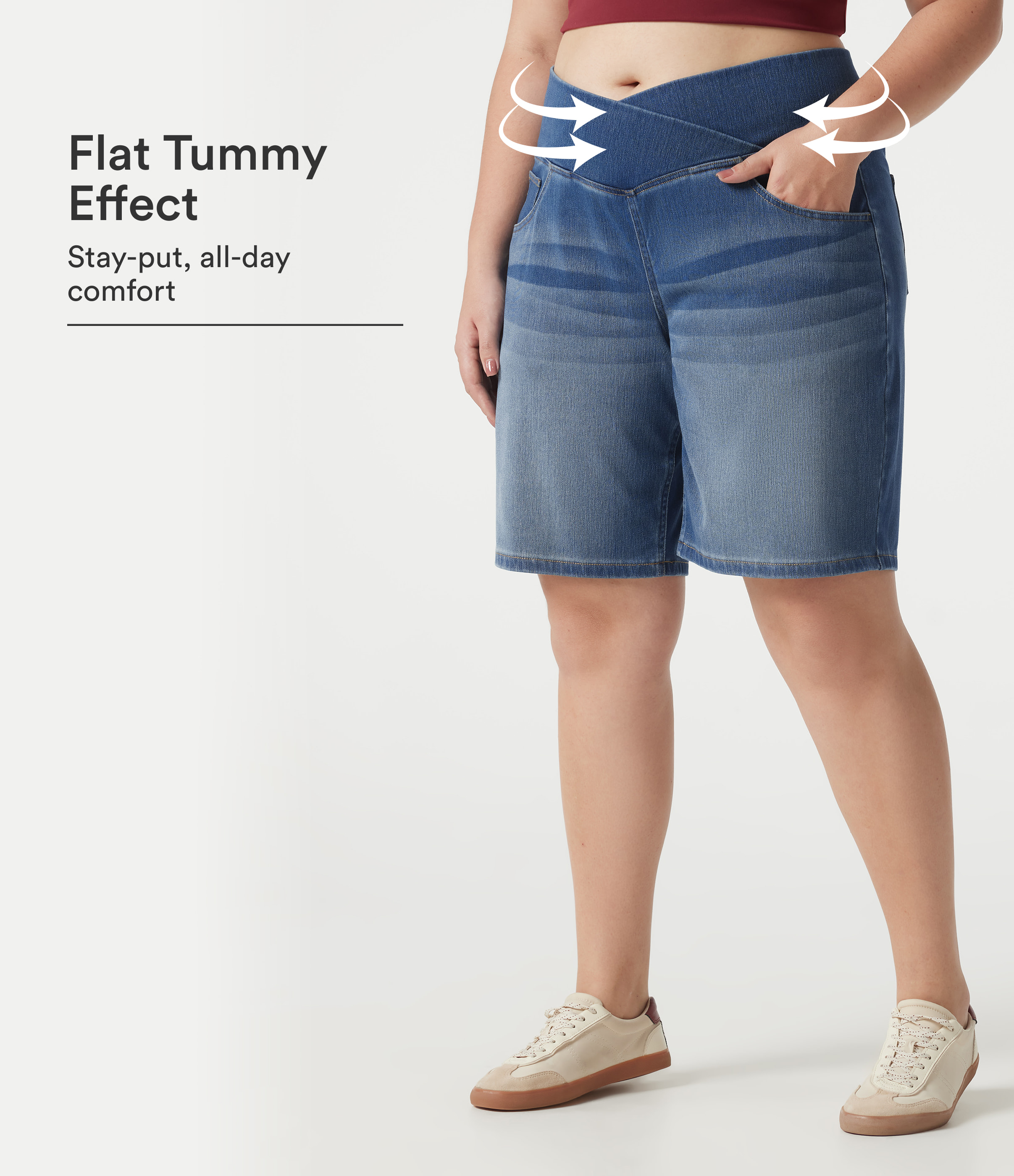 Halara Flex™ Denim Plus Size High Waisted Crossover Tummy Control Casual Baggy Shorts with Pockets