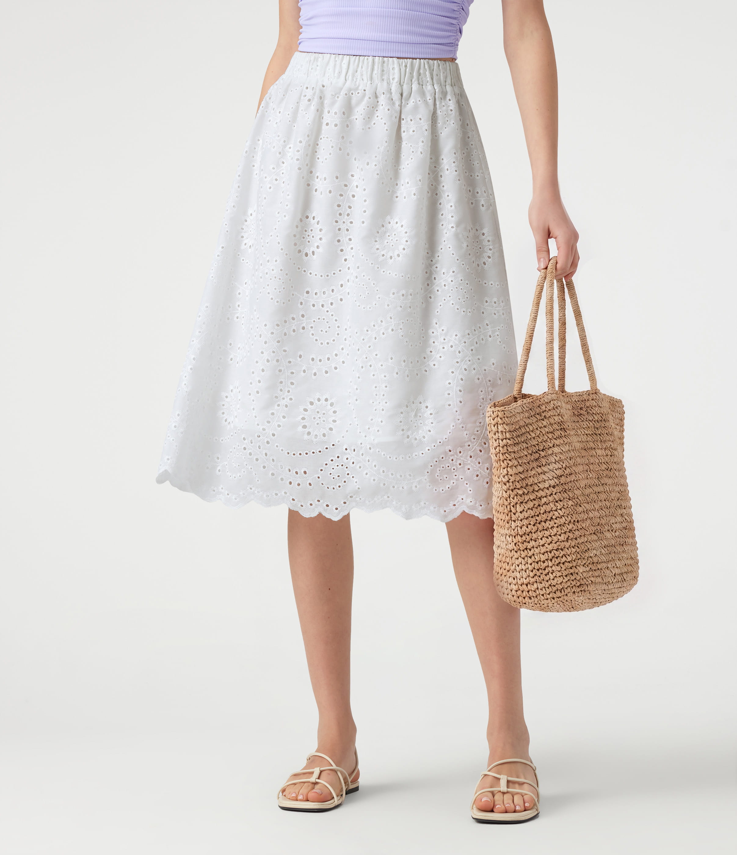 High Waisted Embroidery Eyelet Resort A-line Skirt