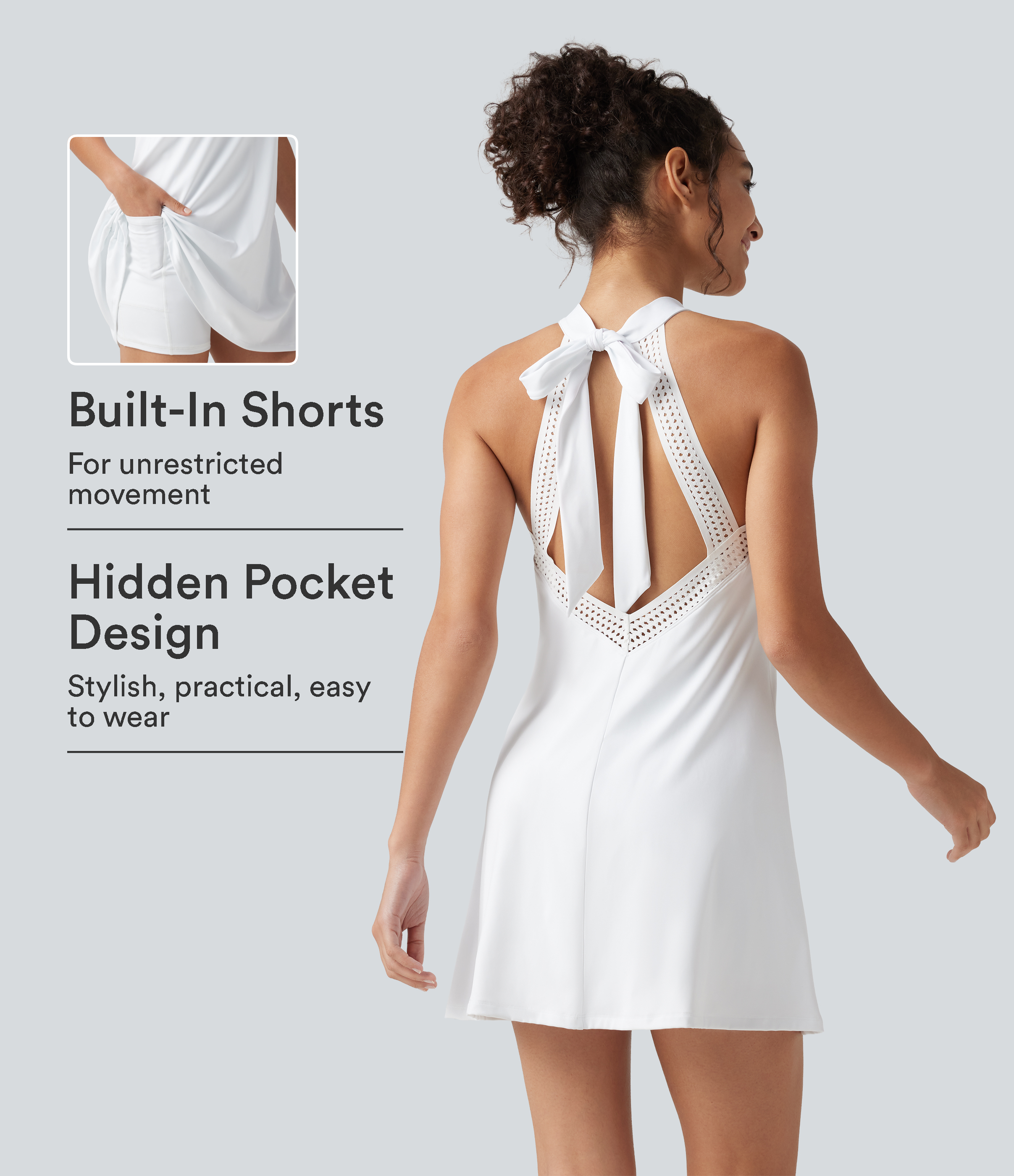 SoftlyZero™ Airy Tie Back Built-in Bra 2-in-1 InstantCool Mini Yoga Active Dress with Pocket-Longer Length-UPF50+