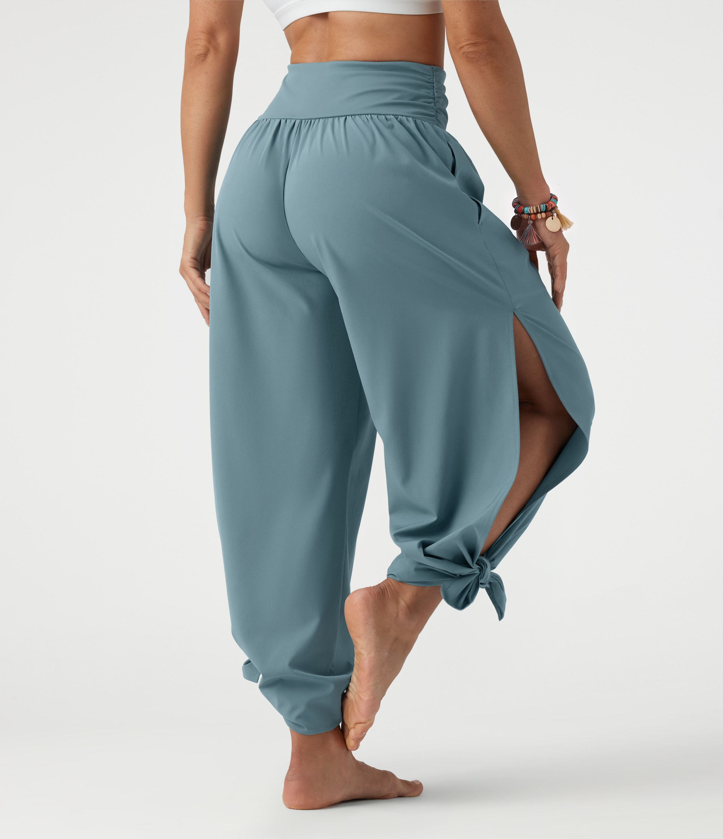Breezeful™ High Waisted Ruched Split Quick Dry Resort Flowy Trousers with Pockets