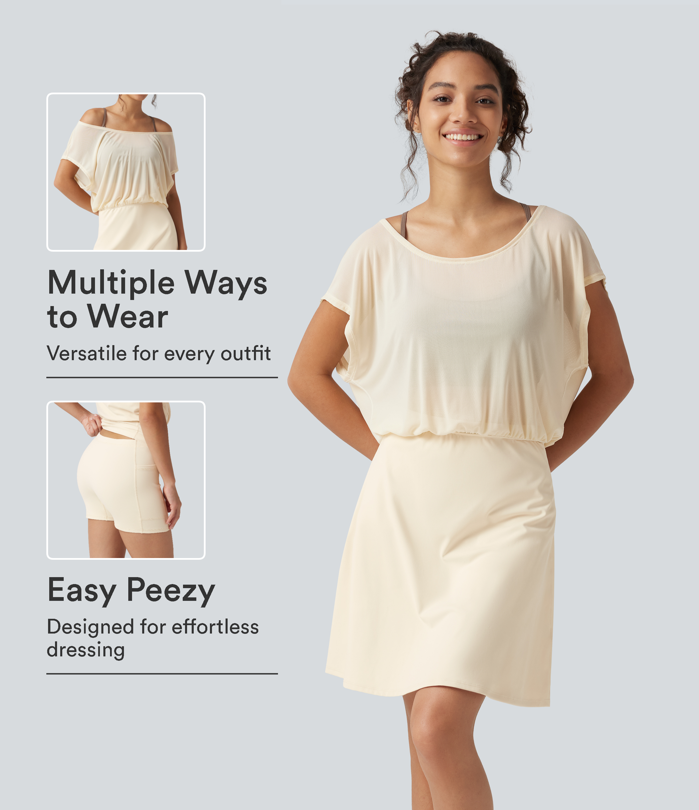 SoftlyZero™ Plush Boat Neck Short Sleeve 2-in-1 Mini Yoga Active Dress with Pockets-Easy Peezy Edition