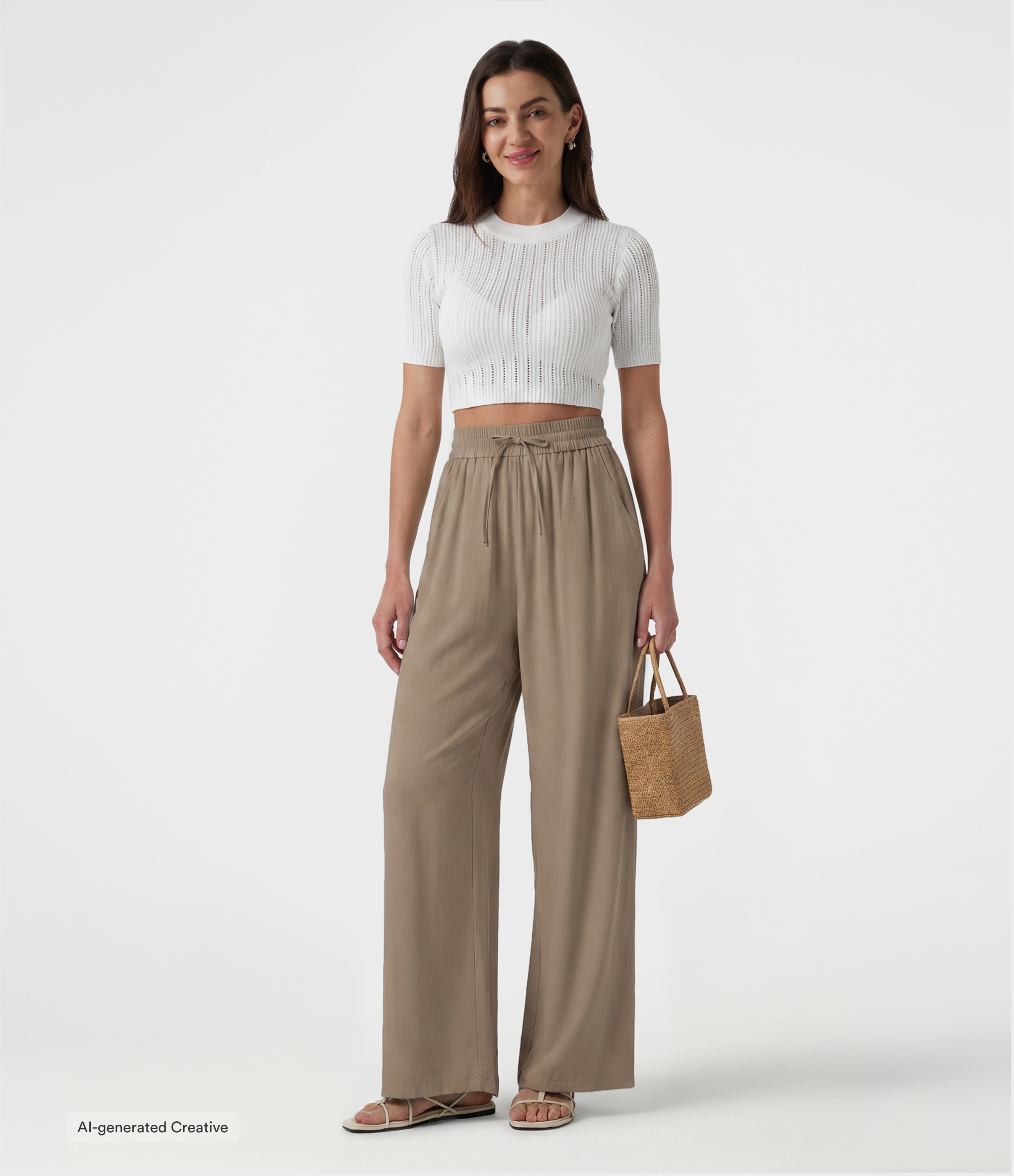 High Waisted Drawstring Wide Leg Casual Linen-Blend Pants with Pockets