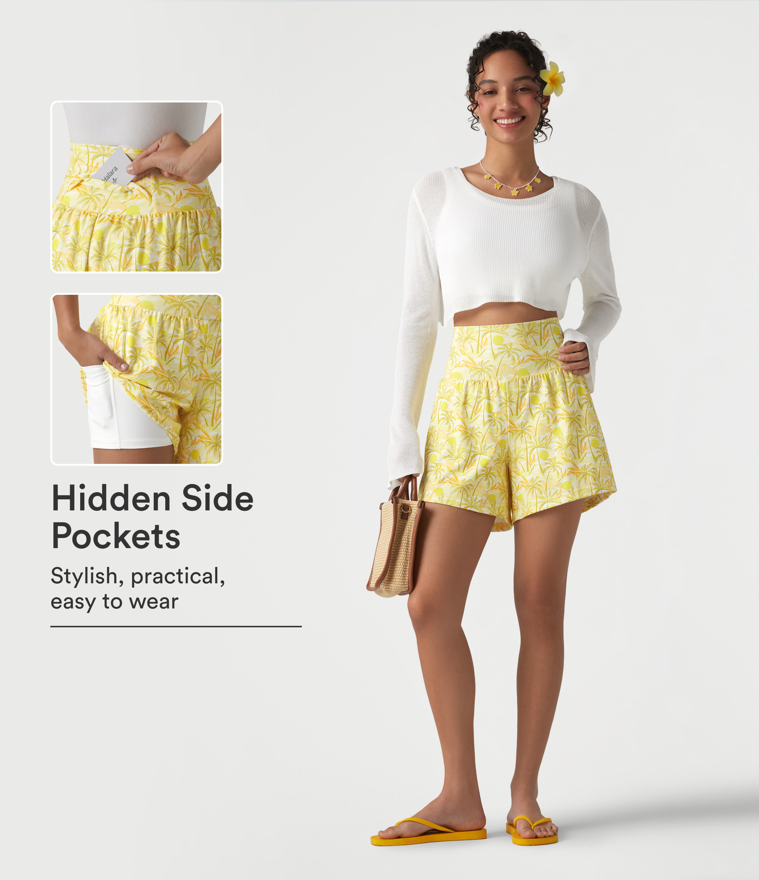 High Waisted 2-in-1 Hawaii Shorts 5'' with Pockets
