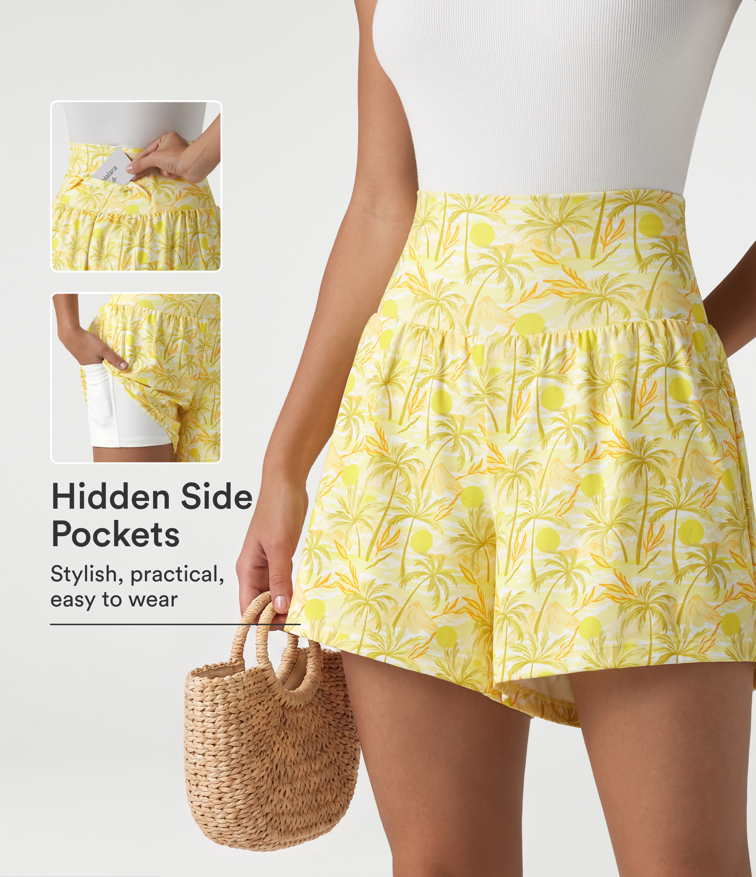 High Waisted 2-in-1 Hawaii Shorts 5'' with Pockets
