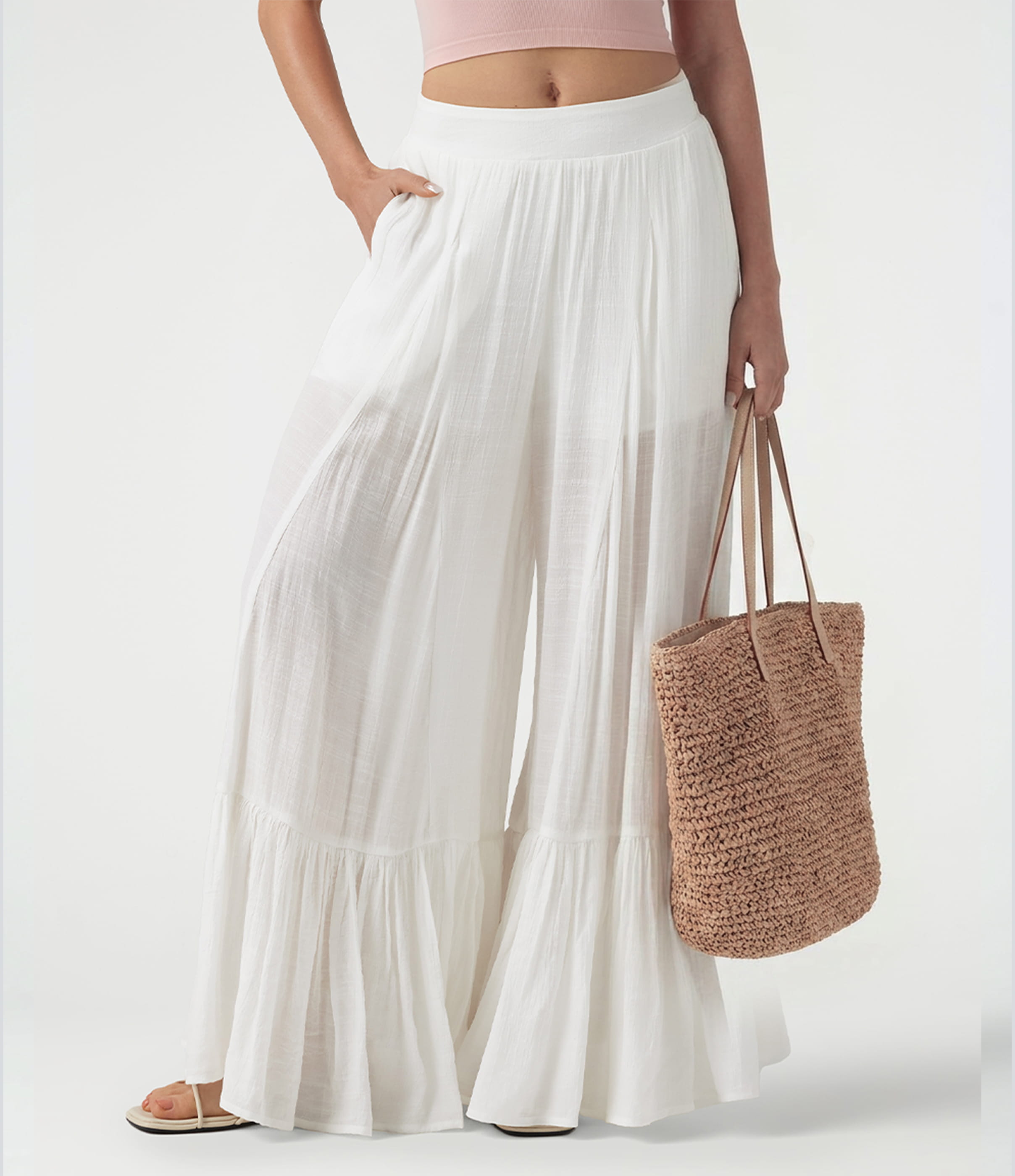 Mid Rise 2-in-1 Flowy Baggy Pants with Pockets