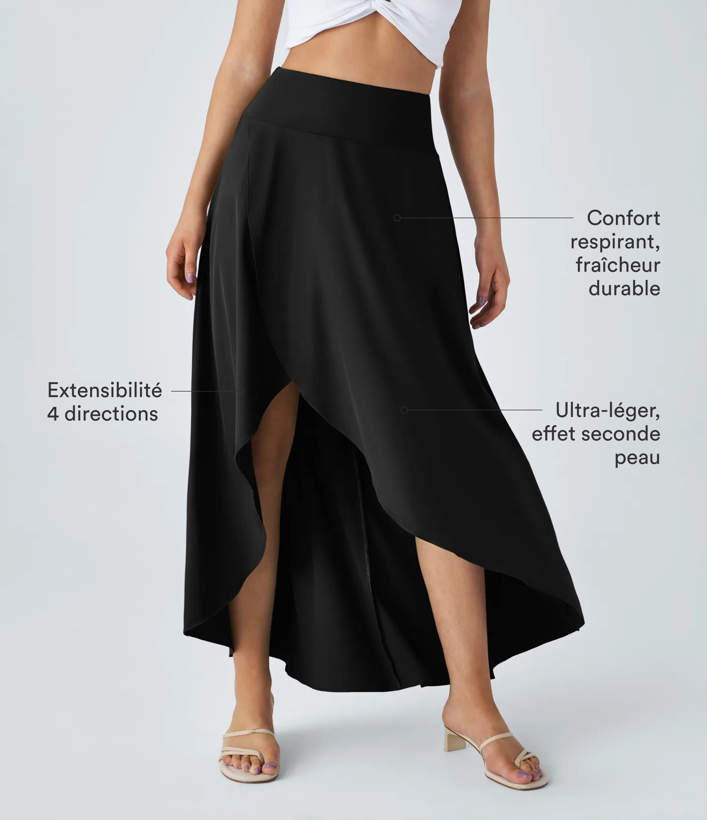 Noir Jupe Longue Casual Breezeful™ Taille Haute à Volants 2en1 Fluide Sèchement Rapide Quotidien Maxi / 2