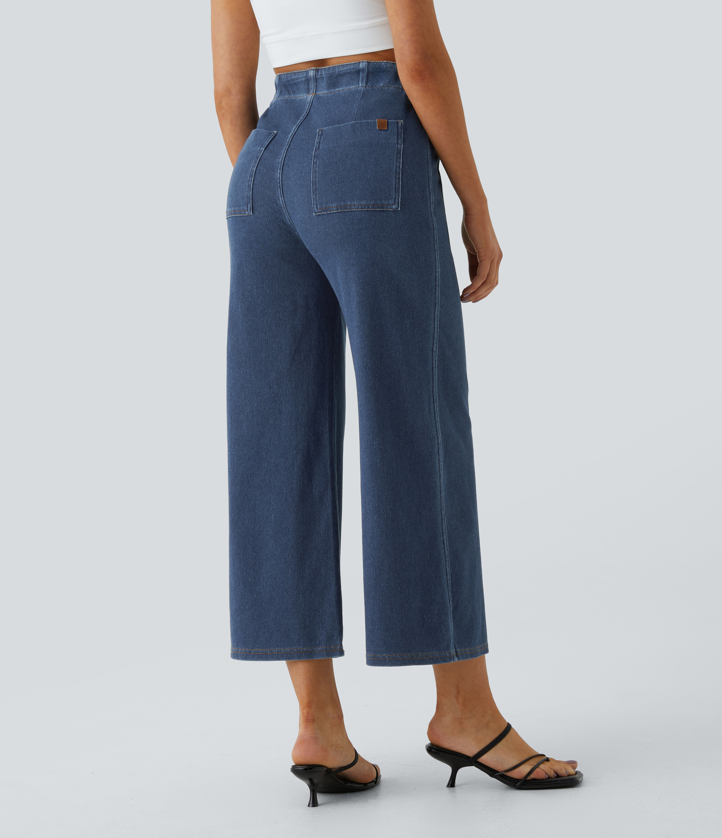 Profound Blue Denim Halara Flex™ džinsai aukštu liemeniu su kišenėmis, išplauti, laisvo kirpimo ir plačiomis kojomis / 2