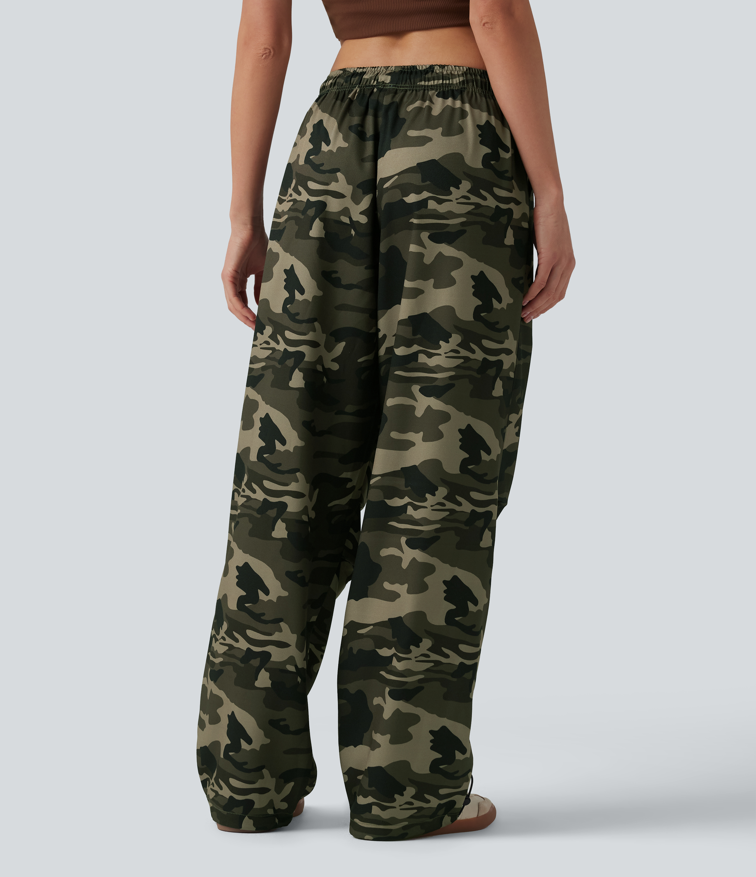 Born to be Wild - Green Camo Mid Rise Drawstring Camo Casual Cargo Baggy Pants with Pockets / 2
