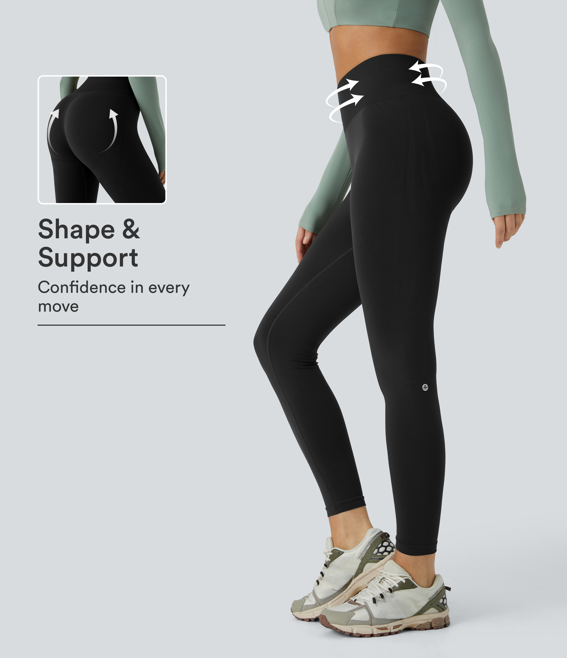OneForm Seamless Flow Mid Rise Tummy Control Butt Lifting Yoga Leggings