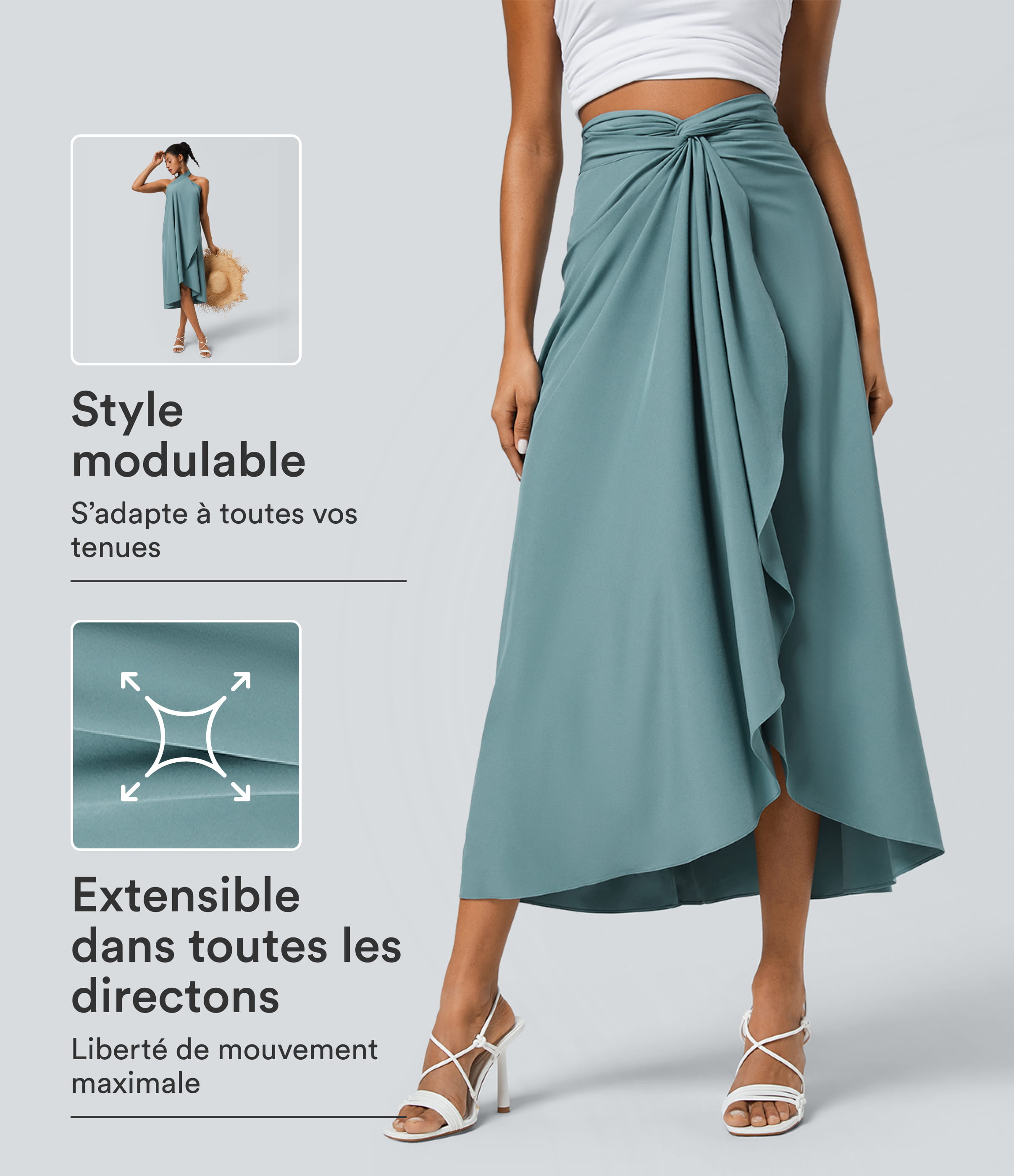 Jupe fluide de Vacances Breezeful™ Séchage Rapide Taille Haute Dos Noué Torsadé