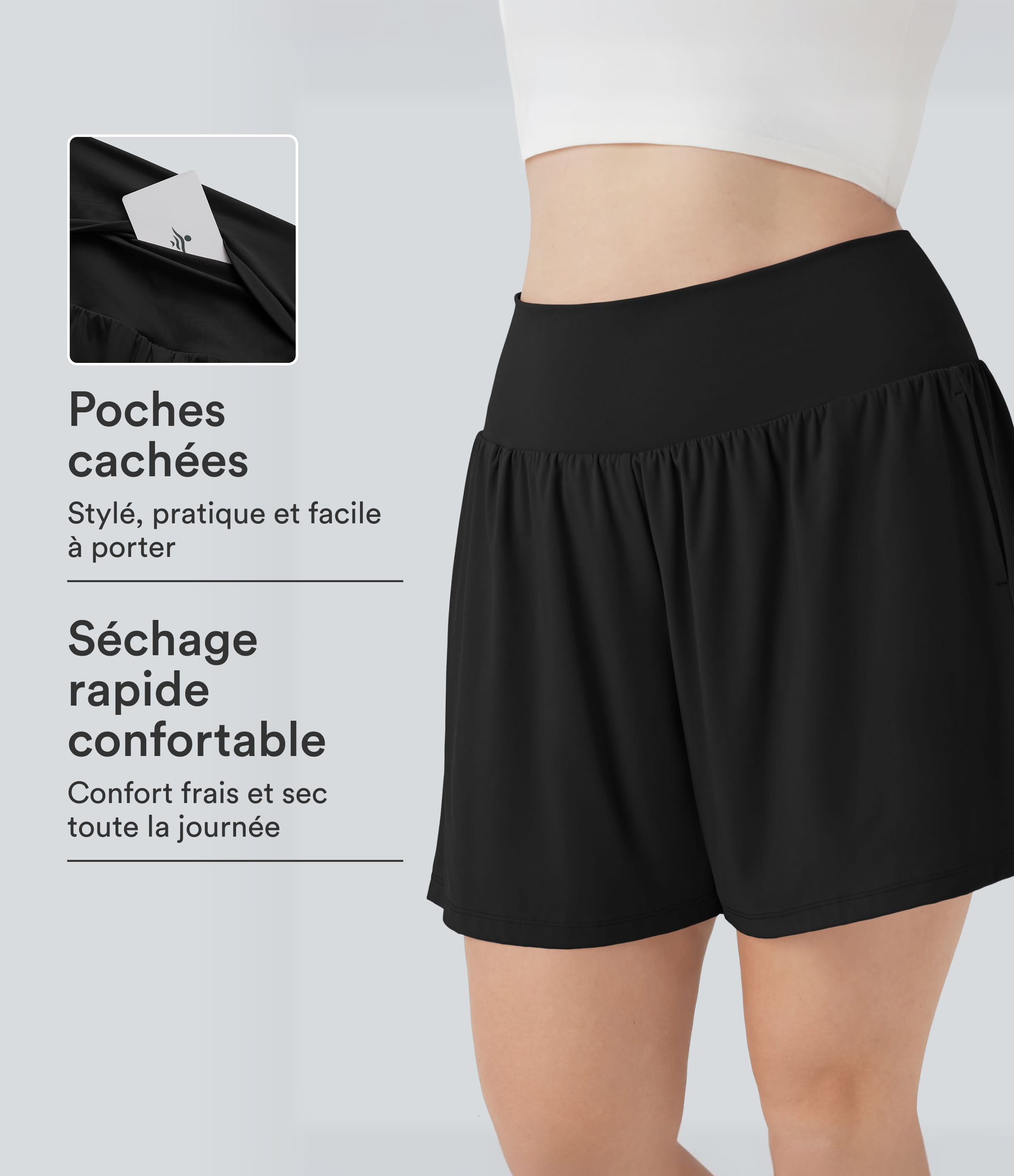 Short tailleur 2-en-1 Cool Touch yoga taille très haute Softlyzero™ Airy grande taille 17,5 cm avec poches