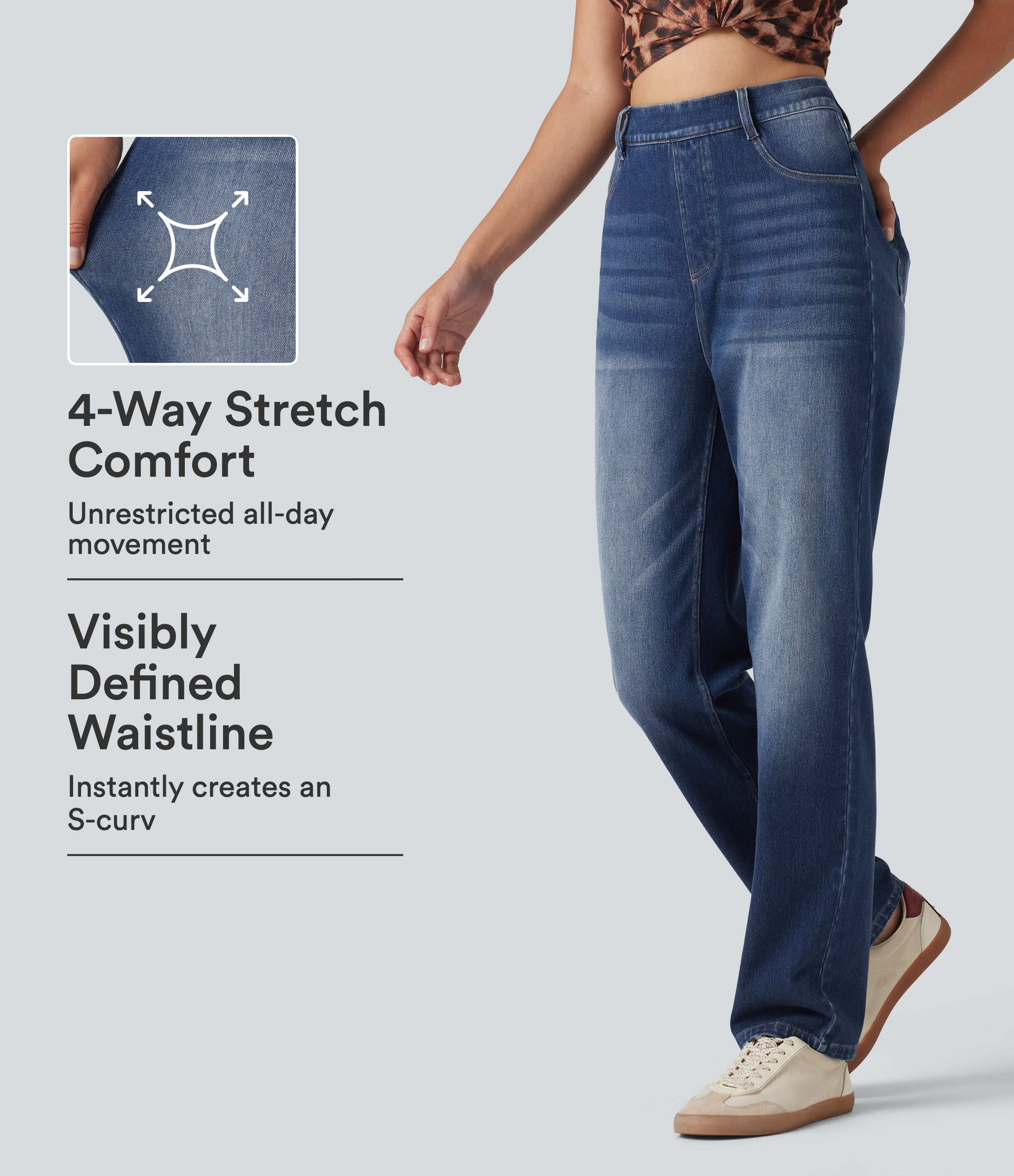 Halara Flex™ High Waisted Straight Leg Washed Casual Jeans with Pockets