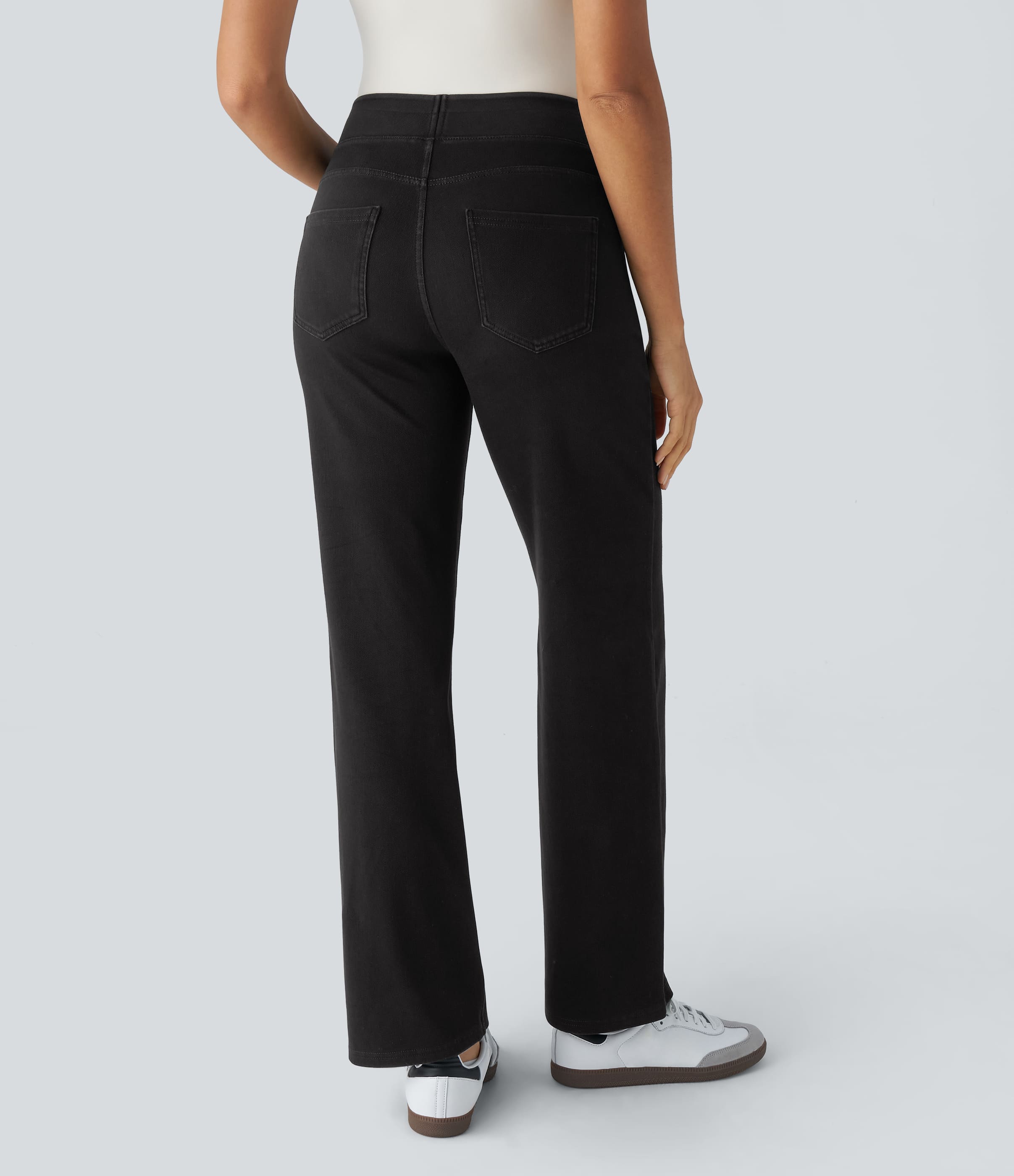 Black Denim Halara Flex™ High Waisted Pockets Straight Leg Work Jeans / 2