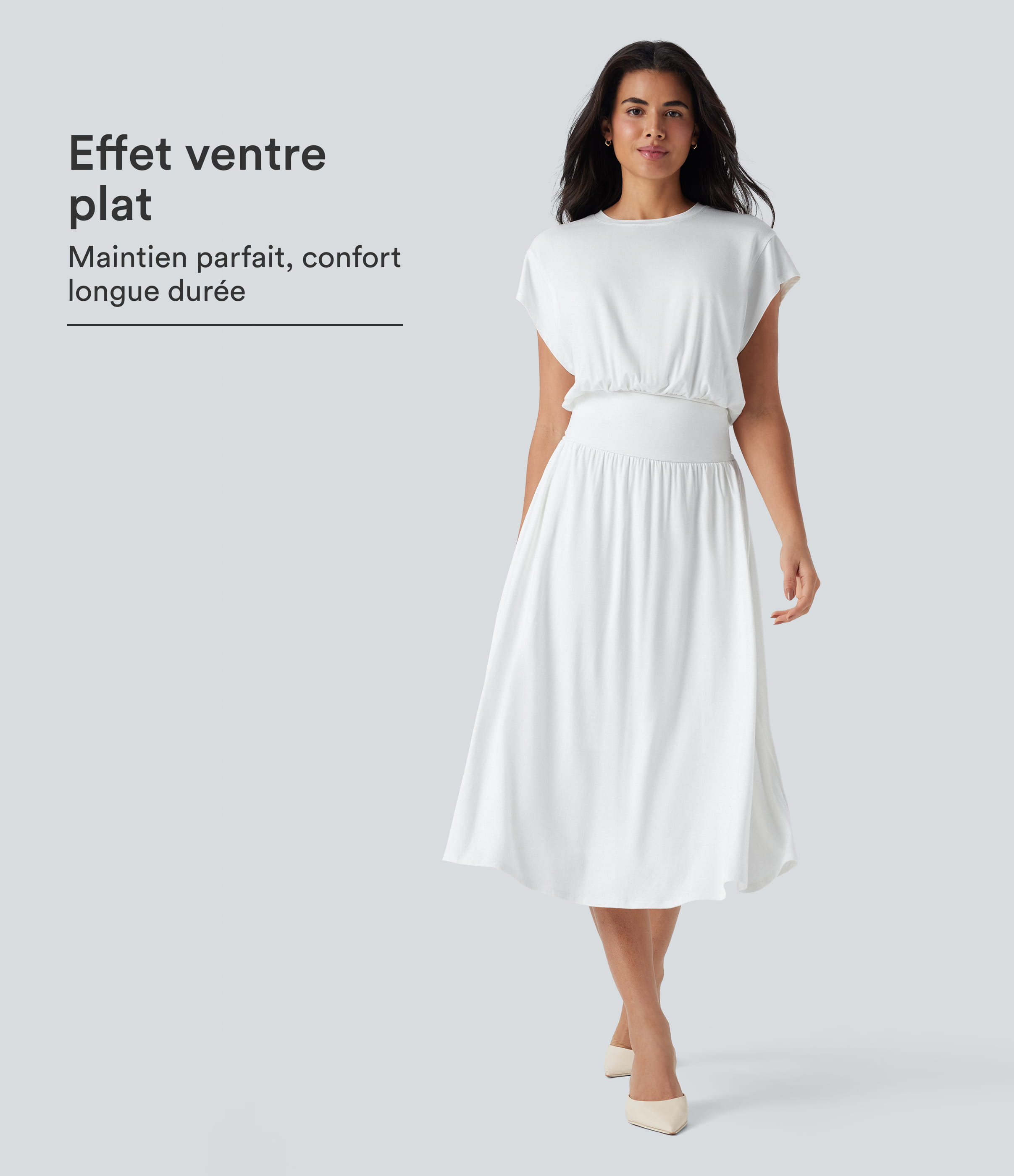 Robe de travail mi-longue fluide gainante à manches chauve-souris avec poches