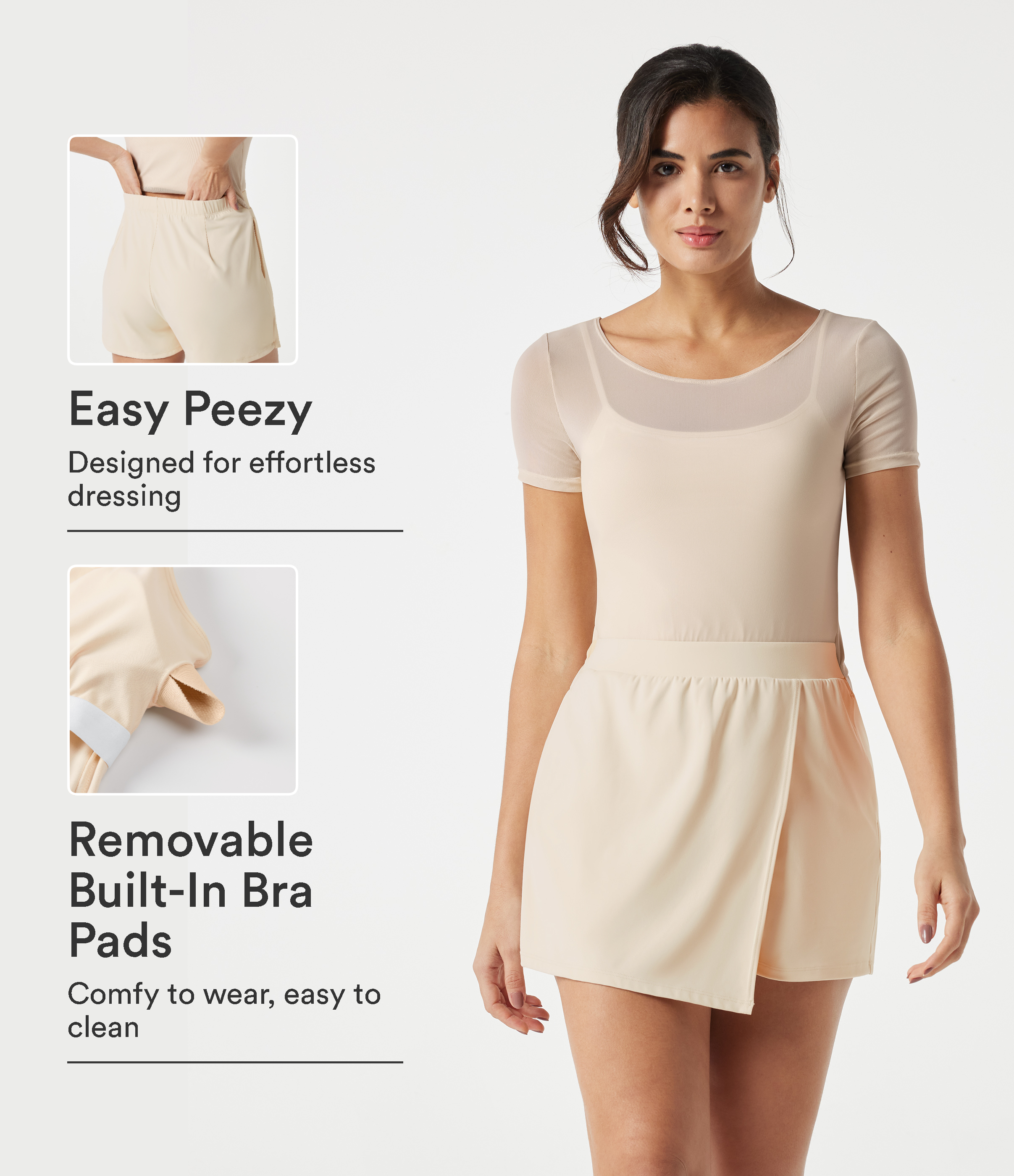 SoftlyZero™ Plush Boat Neck Built-in Bra Contrast Mesh Short Sleeve Party Romper with Pockets-Easy Peezy Edition