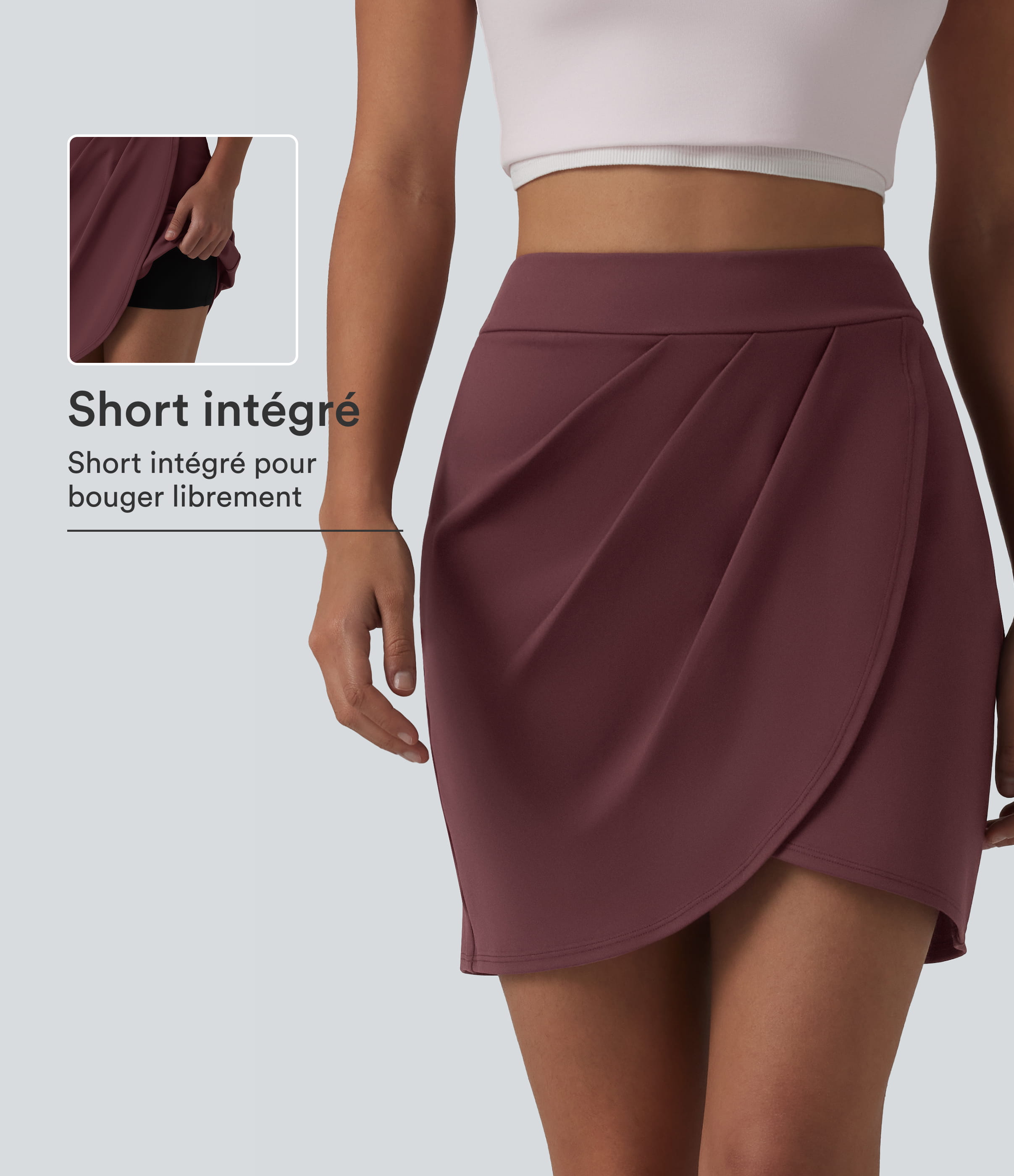 DayStretch Jupe mini casual 2-en-1 bodycon plissée croisée taille haute