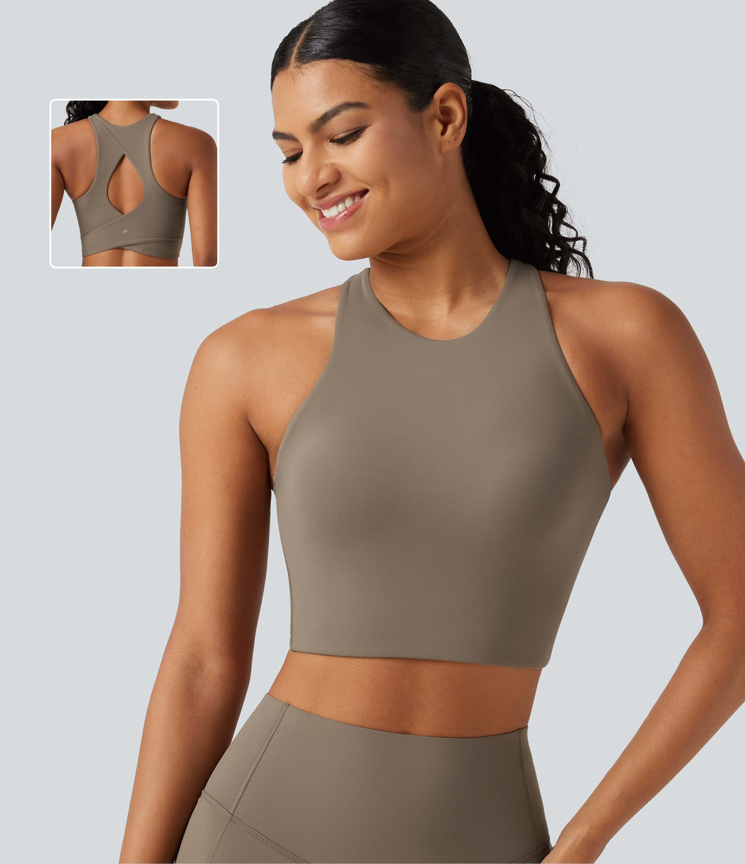 Low Support Round Neck Built-in Bra Cut Out Running Sports Bra