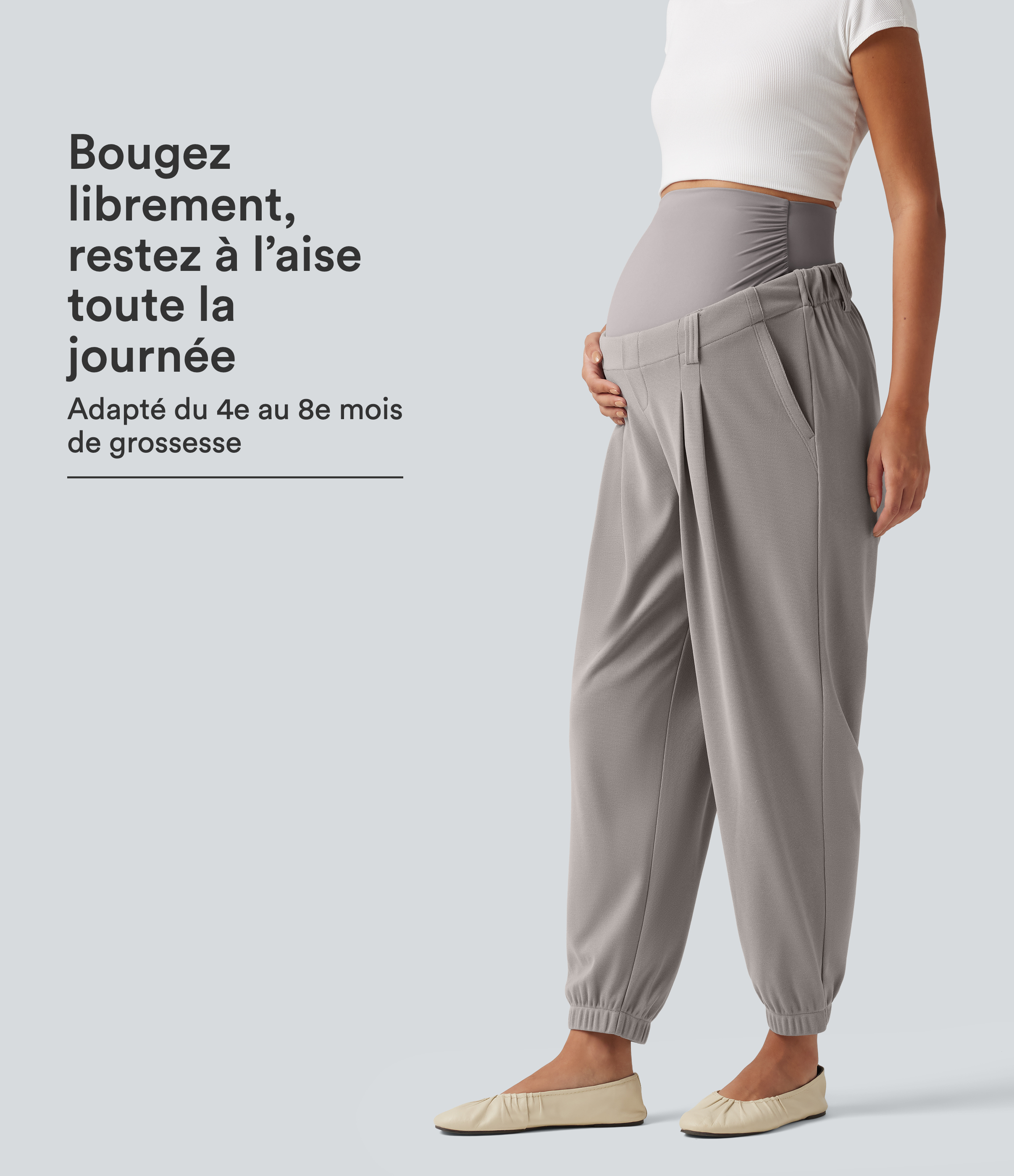 Mink Ash Pantalon de grossesse fuselé taille très haute en tissu gaufré avec poches / 1