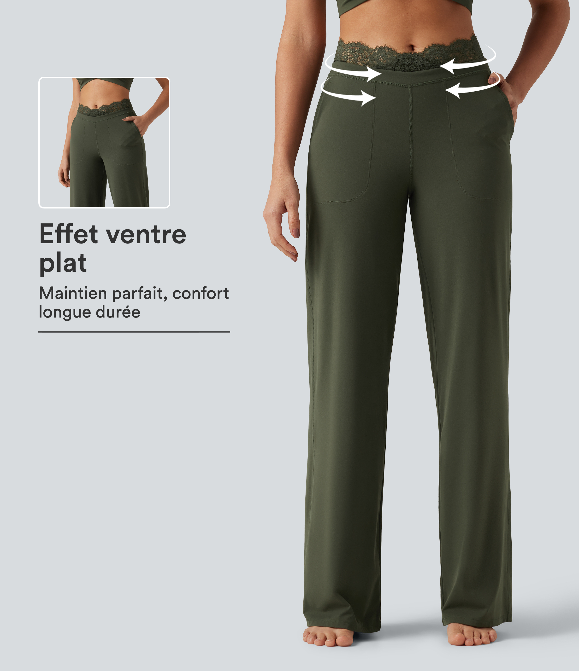 Pantalon de yoga Halara UltraSculpt™ droit taille haute gainant avec dentelle contrastée et poches