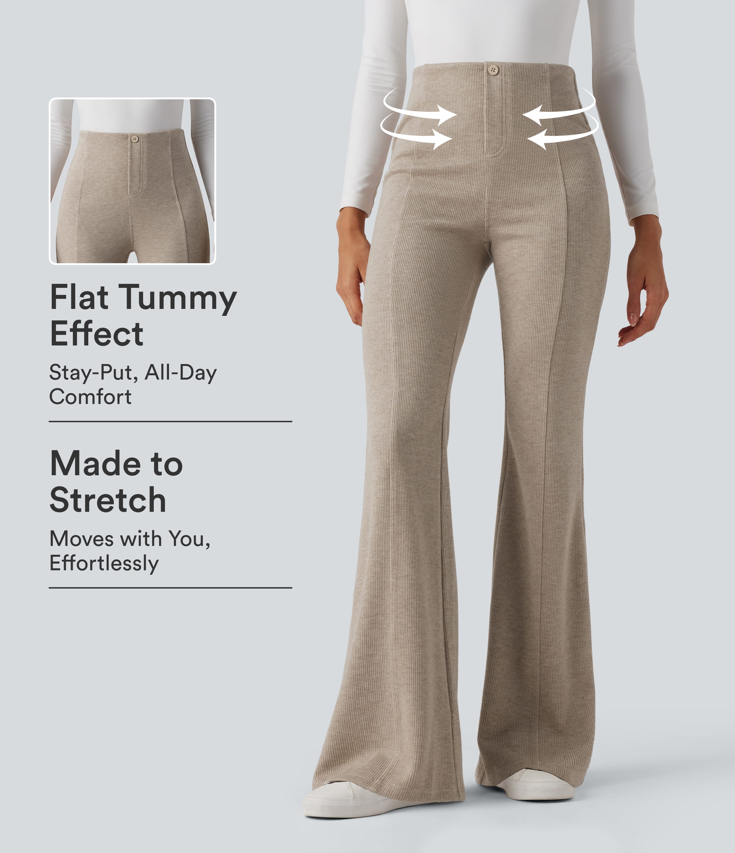 Ribbed High Waisted Tummy Control Casual Flare Pants