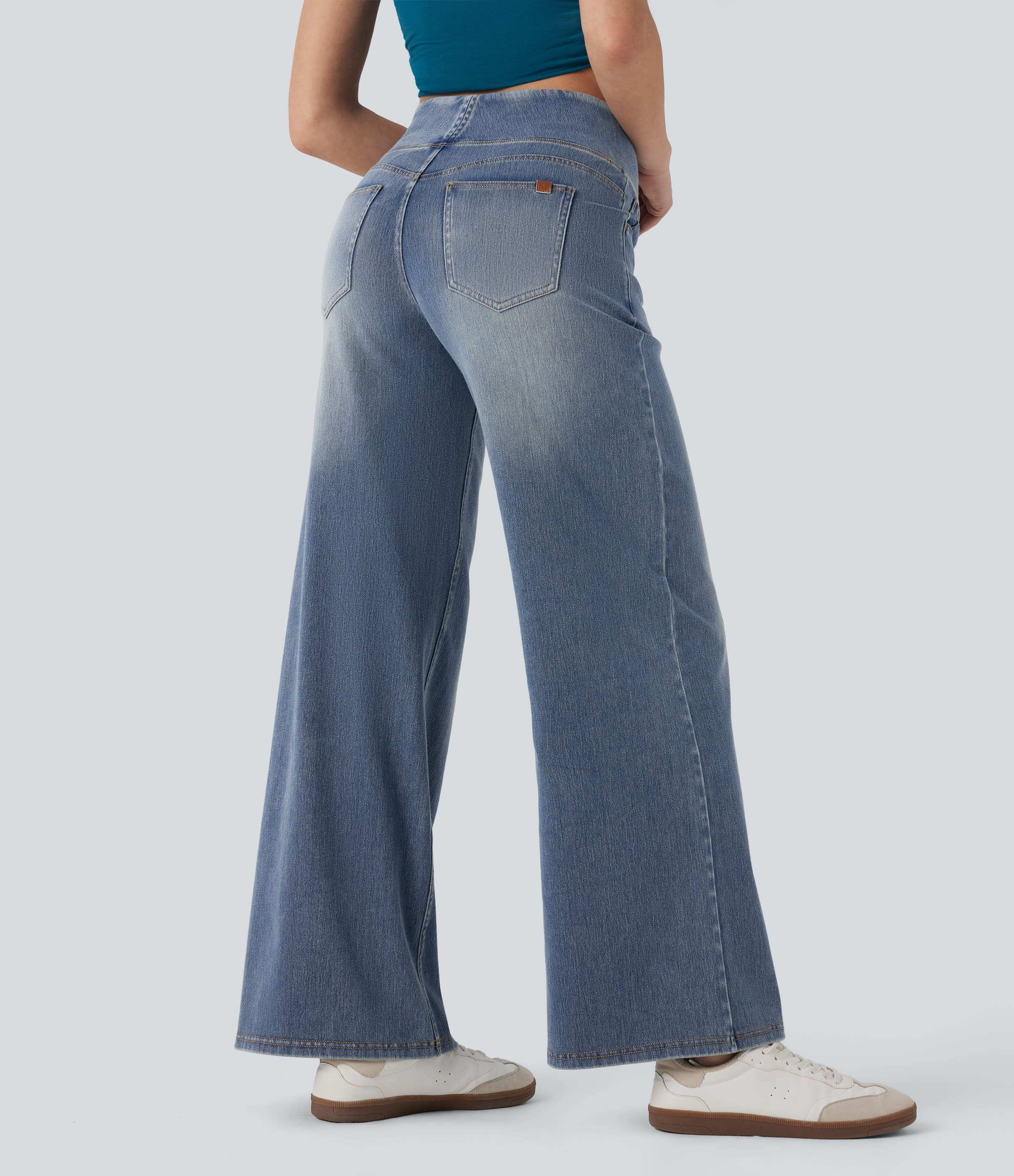Tide Blue Denim Halara Flex™ Mid Rise Tummy Control Casual Baggy Jeans with Pockets / 2