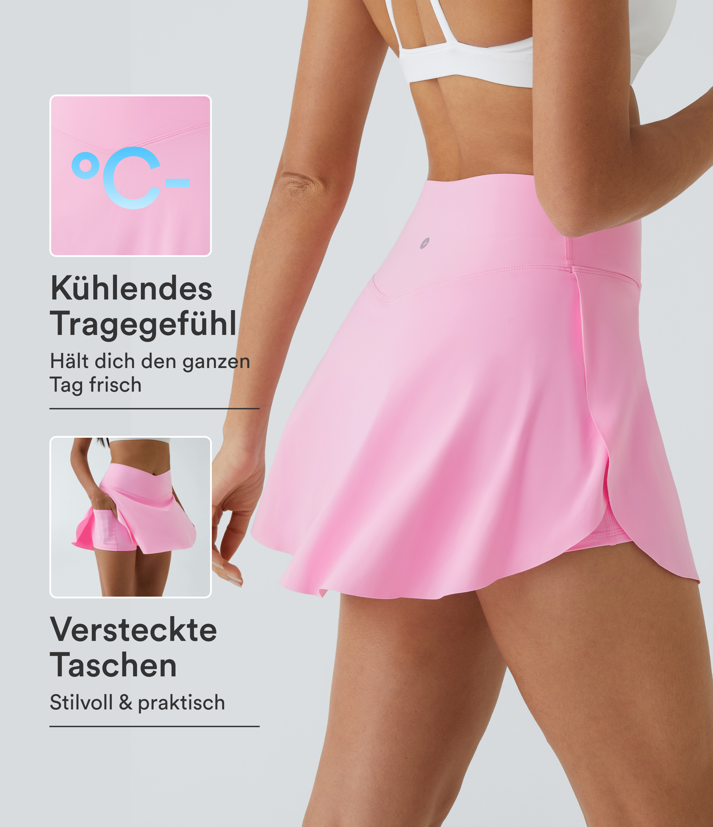 Softlyzero™ Airy 2-in-1-Crossover-InstantCool-Tennisrock mit Seitentasche-Lucid-längere Länge