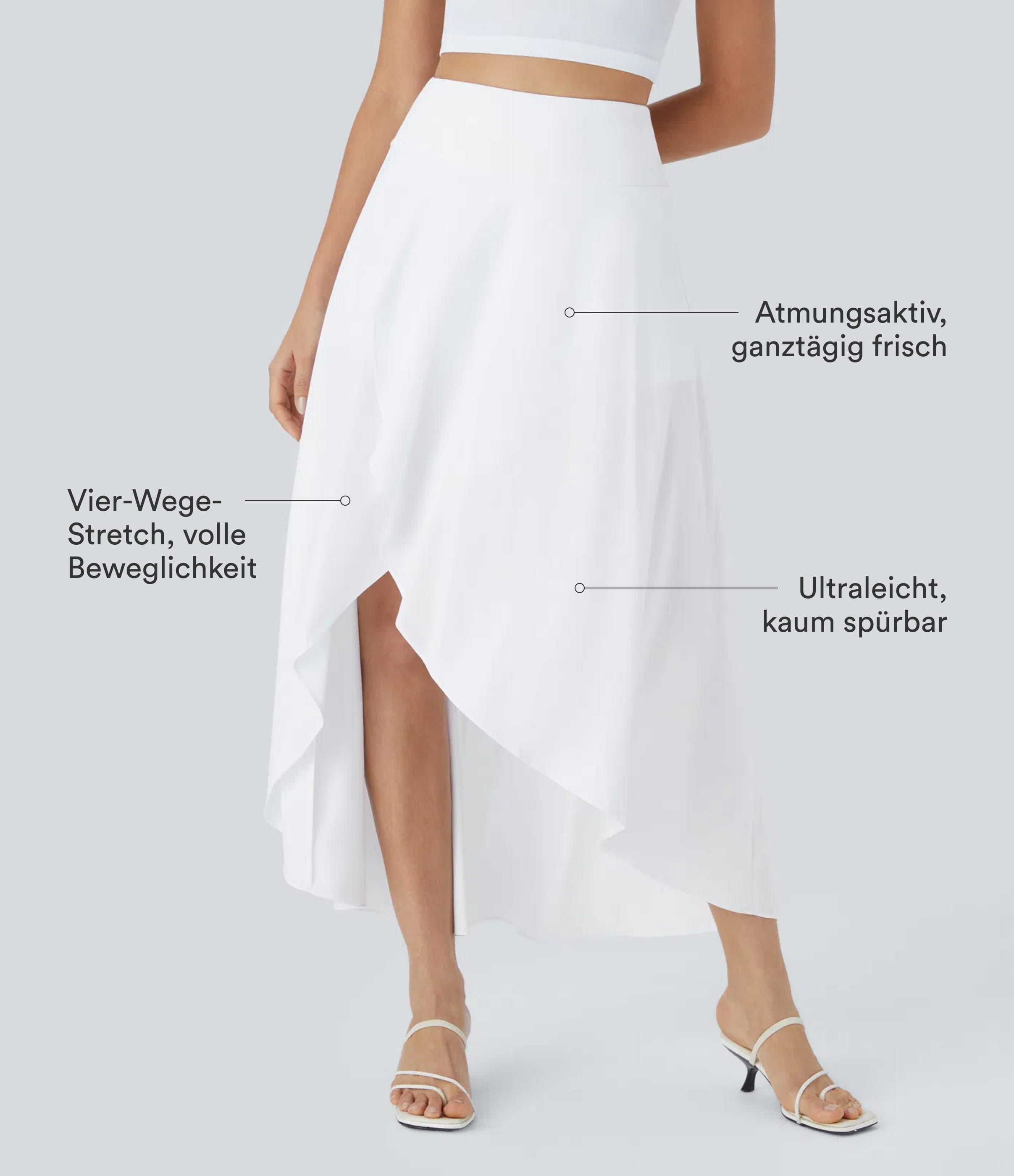 White Breezeful™ Lässiger, fließender 2-in-1 Maxirock mit hohem Bund, High-Low-Design und Rüschen - schnelltrocknend, Rock mit integrierter Hose lang / 2