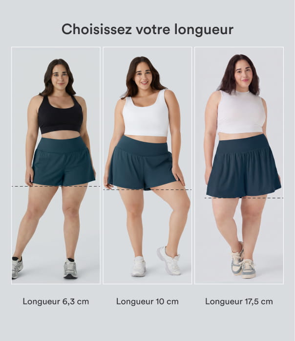 Majolica Blue Short Yoga 10cm Plus Longue Taille Ultra Haute 2 en 1 Poche Arrière Poche Cachée Latérale Grande Taille / 2