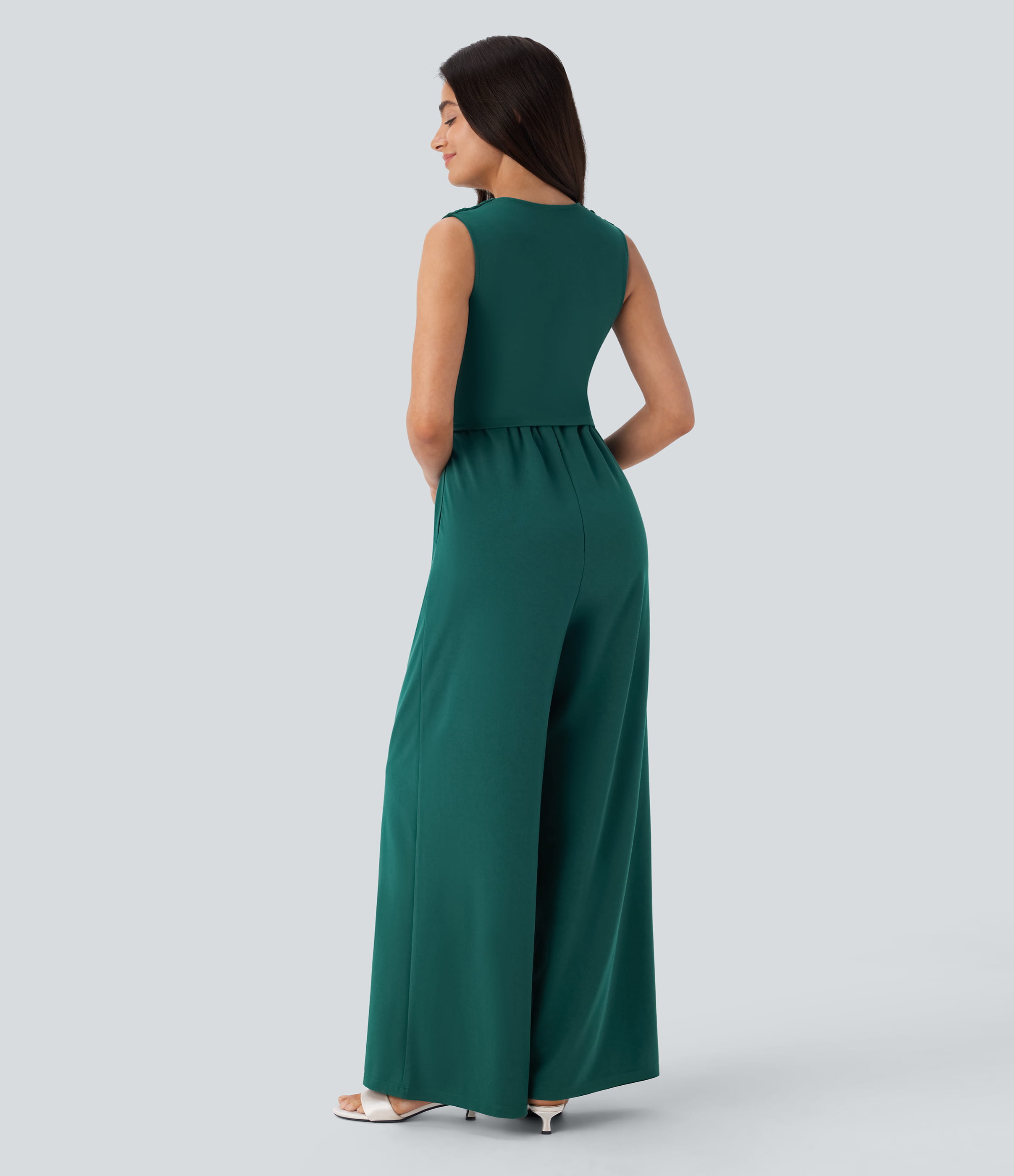 Bayberry Ärmelloser, geraffter Party-Jumpsuit mit V-Ausschnitt, Seitentaschen und unsichtbarem Reißverschluss - pipi-praktisch / 2