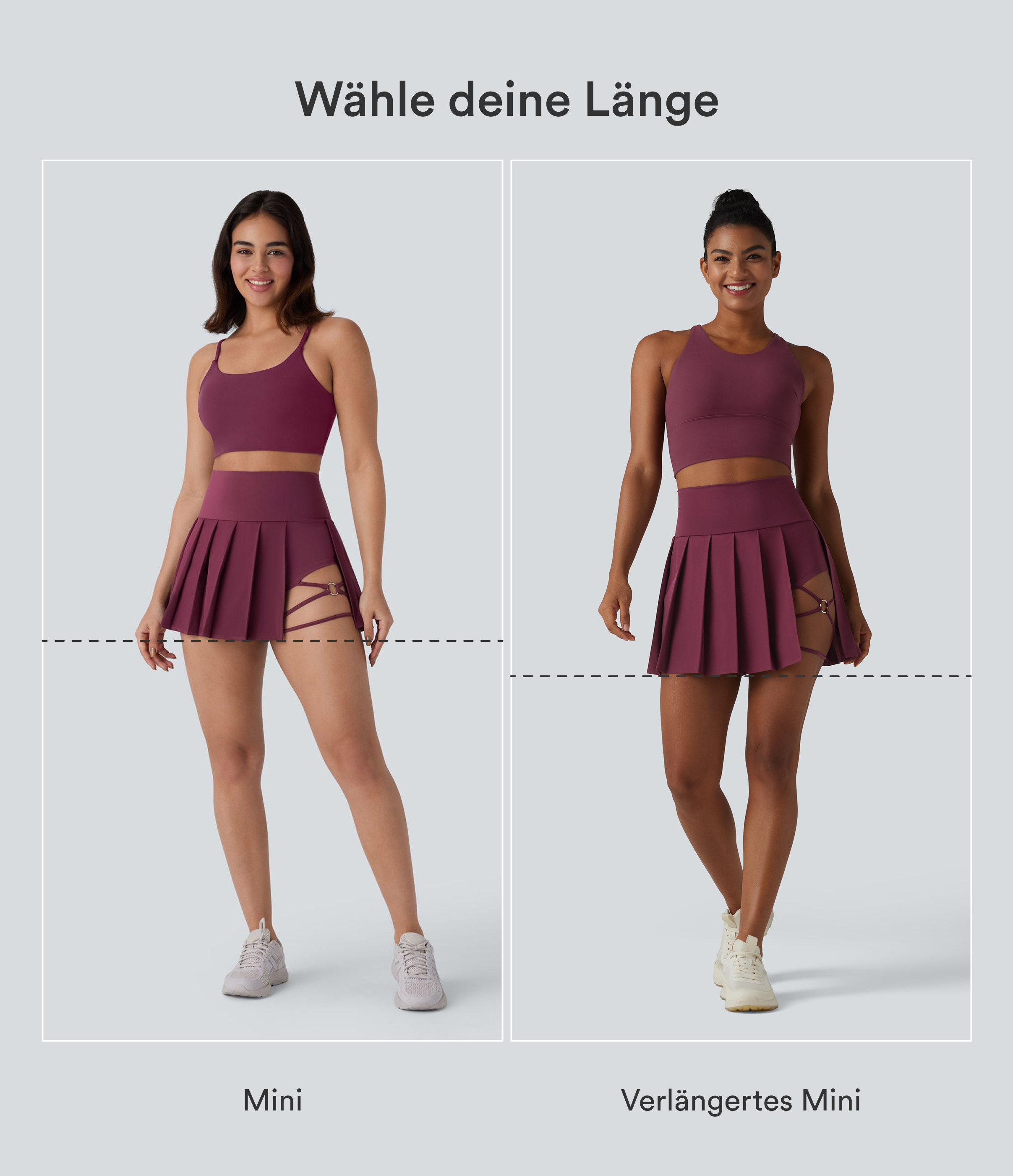 Amaranth Breezeful™ Hoch taillierter, plissierter 2-in-1-Mini-Tanzrock mit Seiten- und Gesäßtasche, asymmetrischem Saum und schnelltrocknendem Schnitt / 2