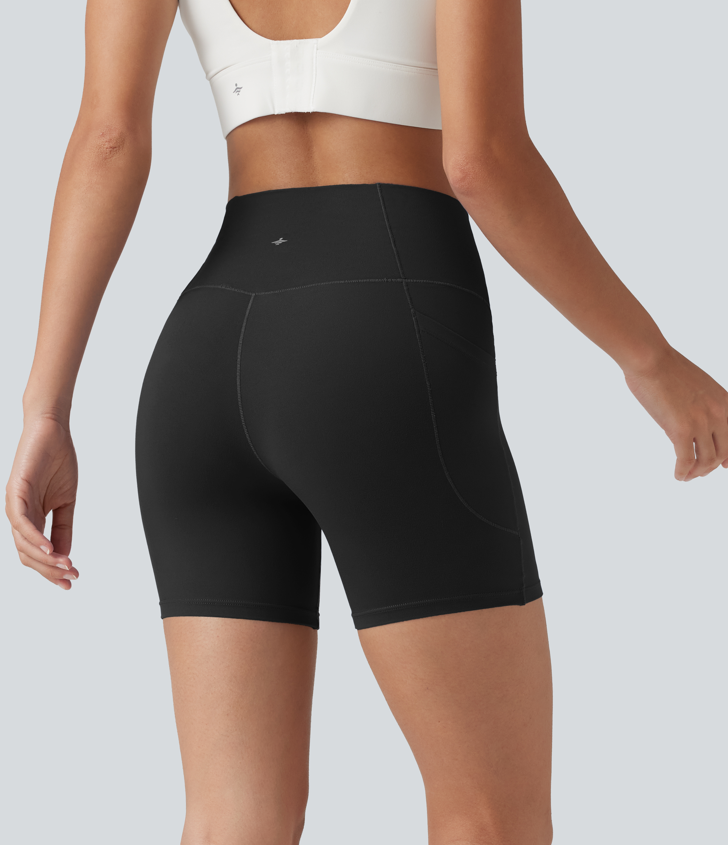 Black SoftlyZero™ High Waisted Crossover Yoga Biker Shorts 5'' with Pockets / 2