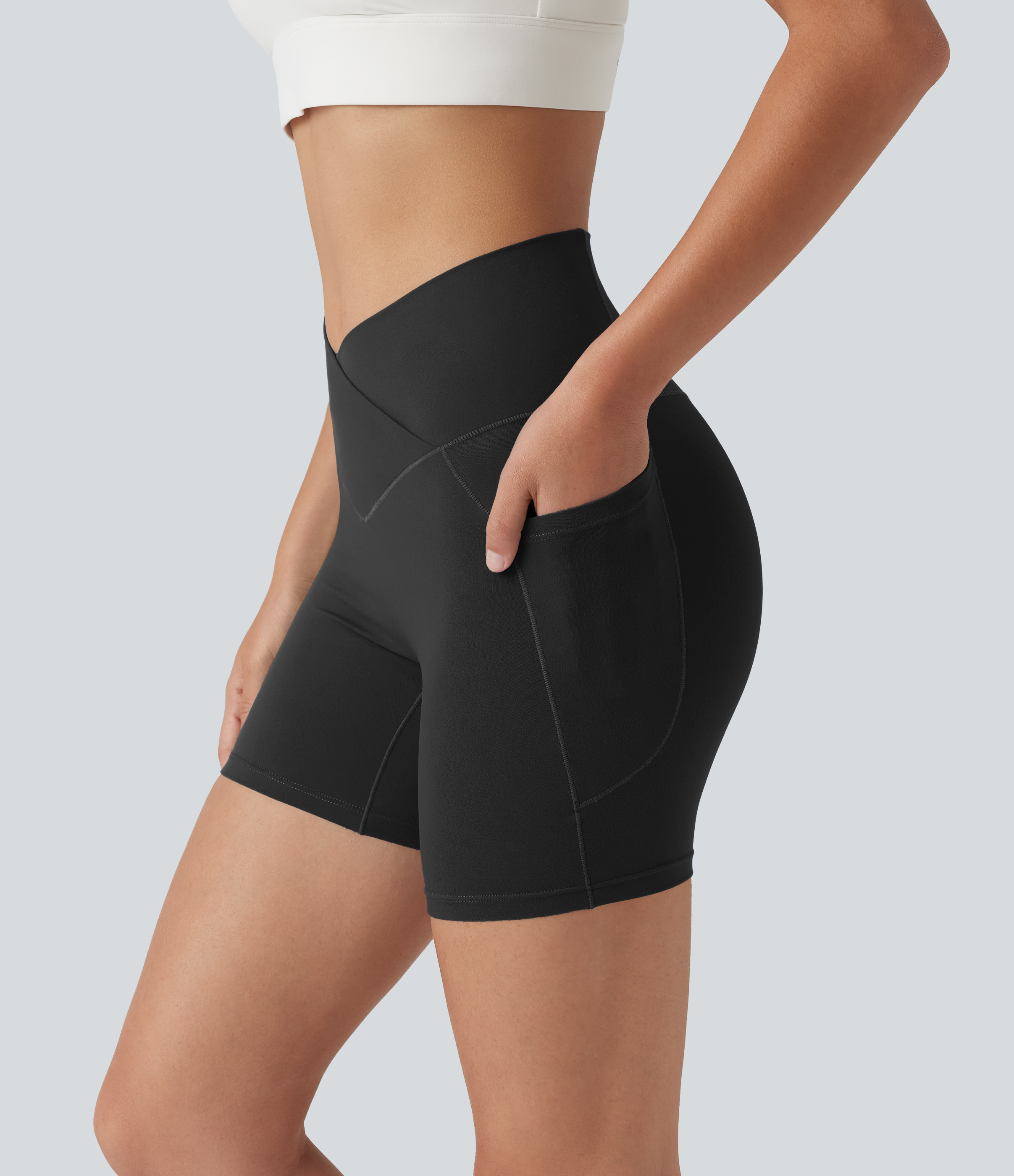 SoftlyZero™ High Waisted Crossover Yoga Biker Shorts 5'' with Pockets-UPF50+