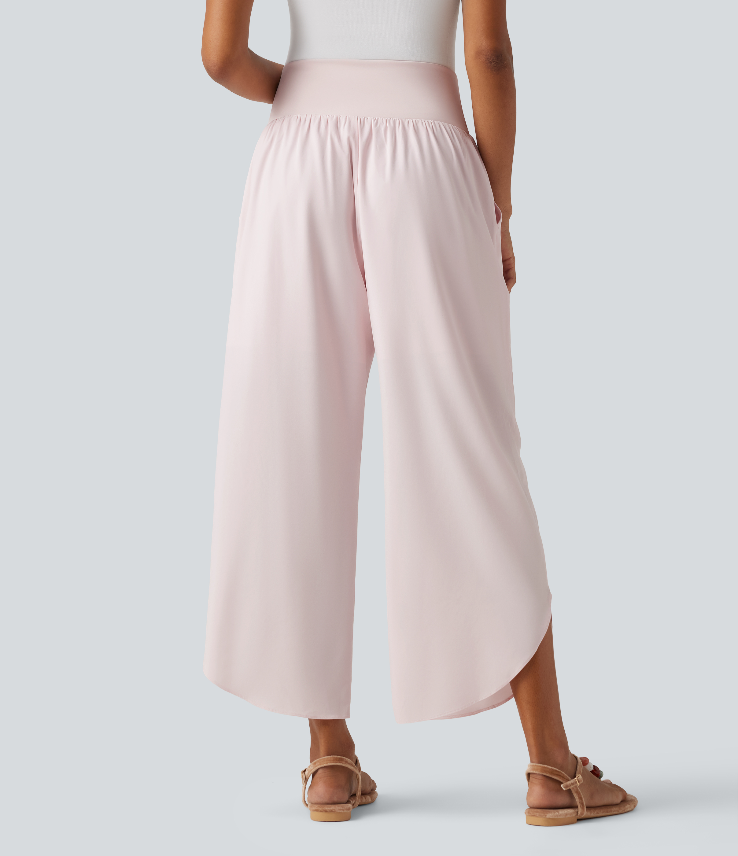 Primrose Pink Breezeful™ buxur með háum mitti og magastýringu, 2-í-1, klofinn faldur, fljóþornandi efni og vösum / 2