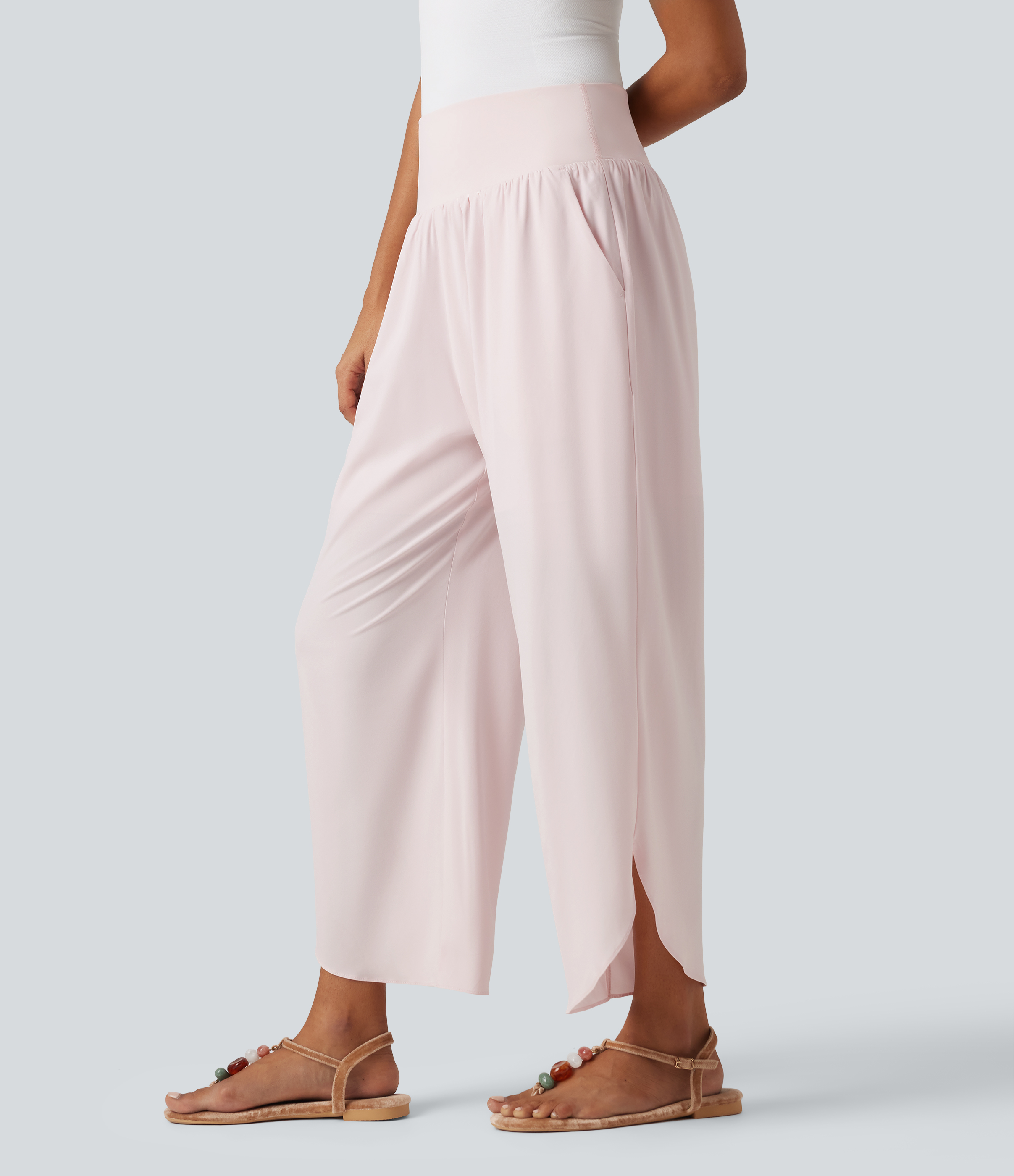 Breezeful™ High Waisted Tummy Control 2-in-1 Split Hem Quick Dry Resort Pants with Pockets