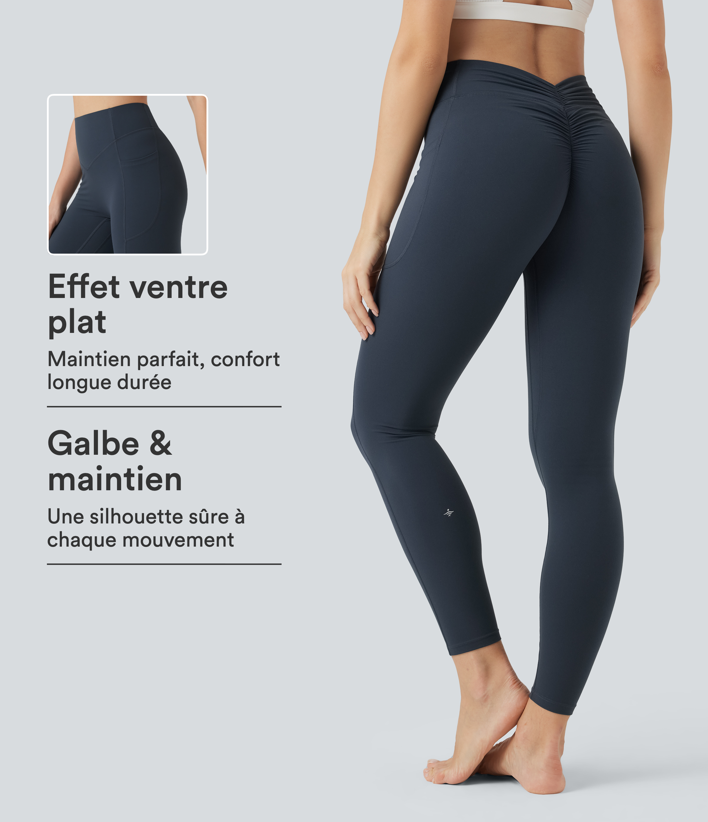 Carbon Short cycliste 7,5 cm de yoga gainant taille haute à blocs de couleurs et séchage rapide SoftlyZero™ / 1