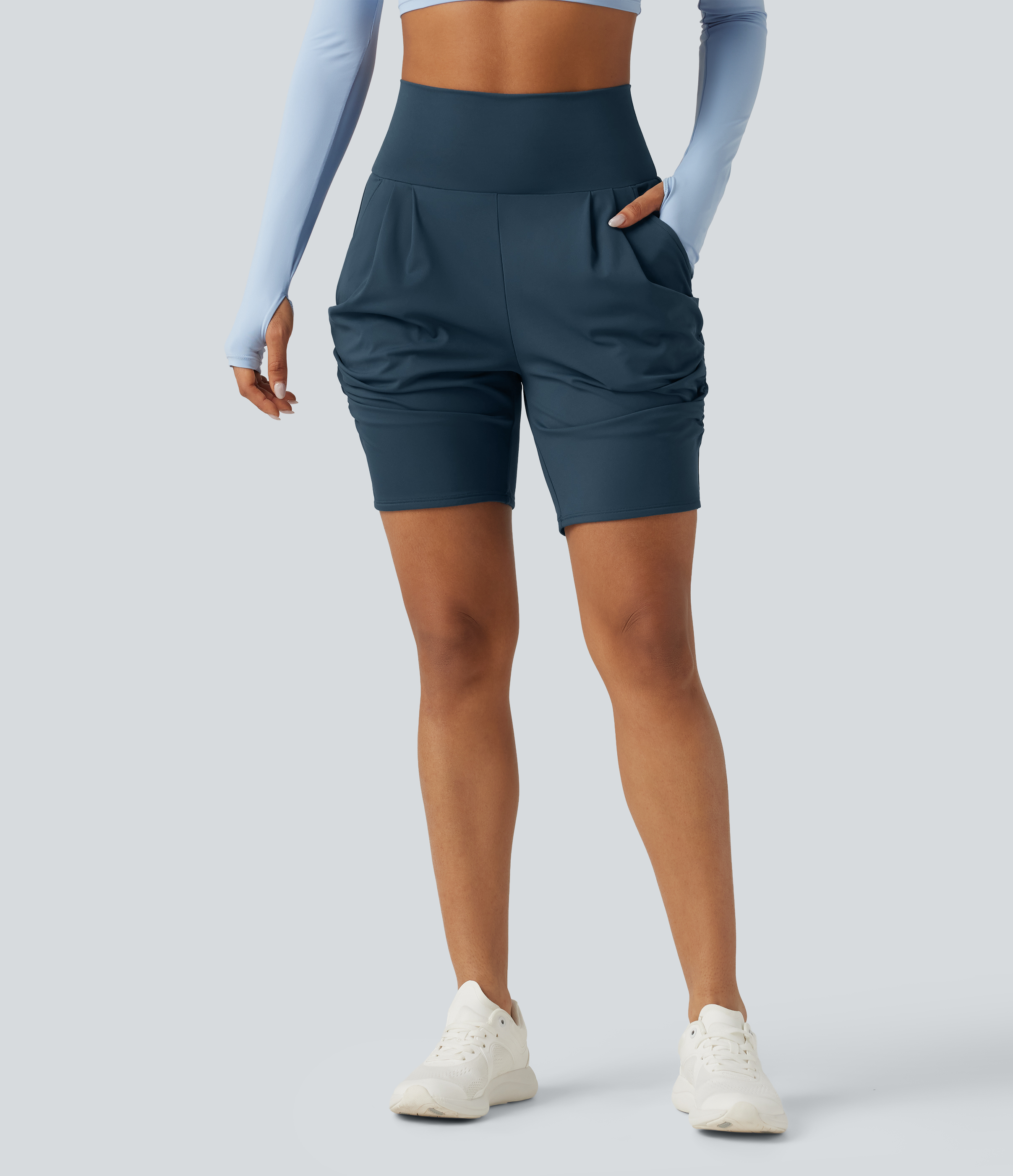 SoftlyZero™ Airy High Waisted Ruched InstantCool Yoga Shorts 7'' with Pockets