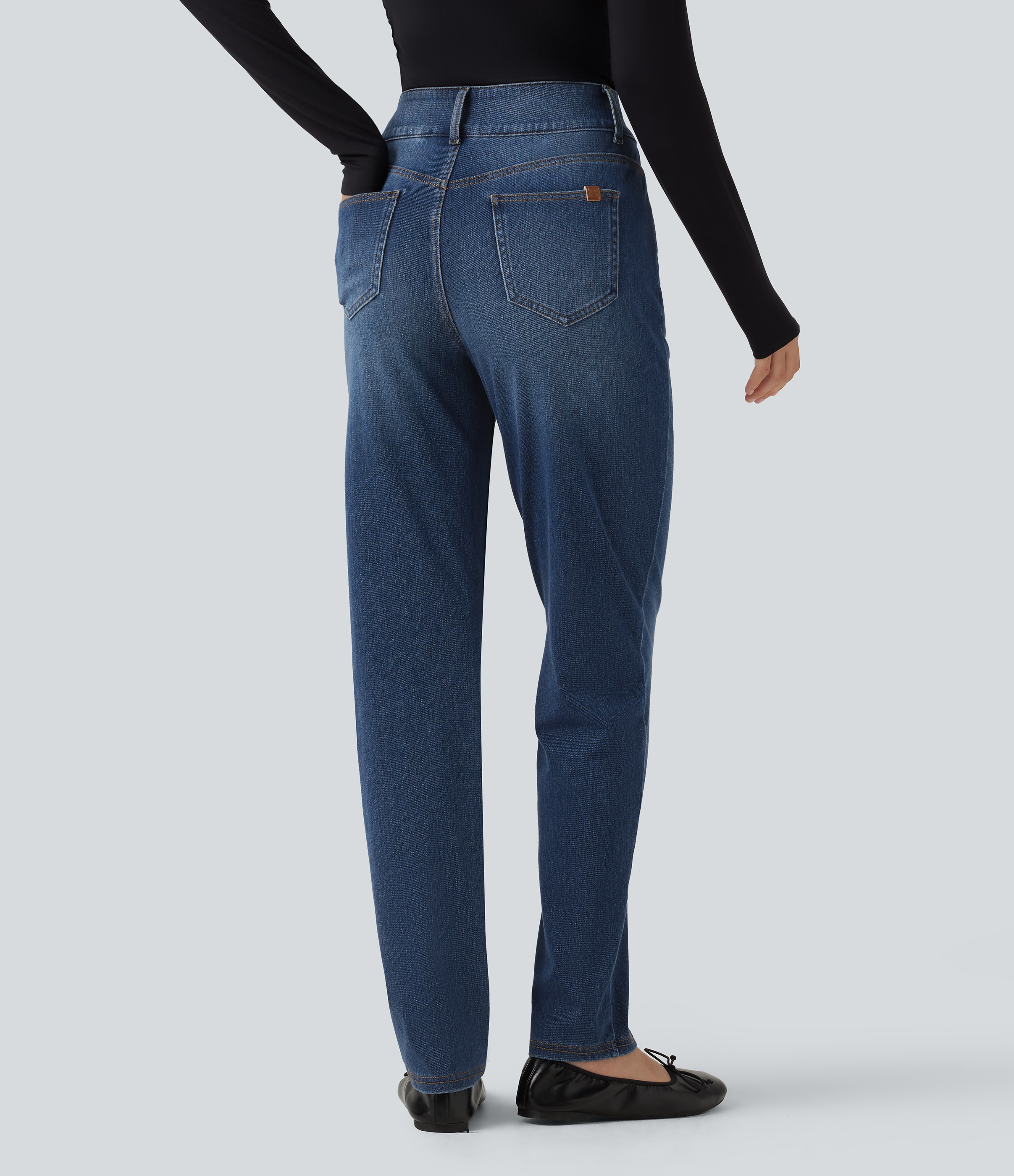 Tide Blue Denim Halara Flex™ Mid Rise Straight Leg Casual Cotton Jeans with Pockets / 2