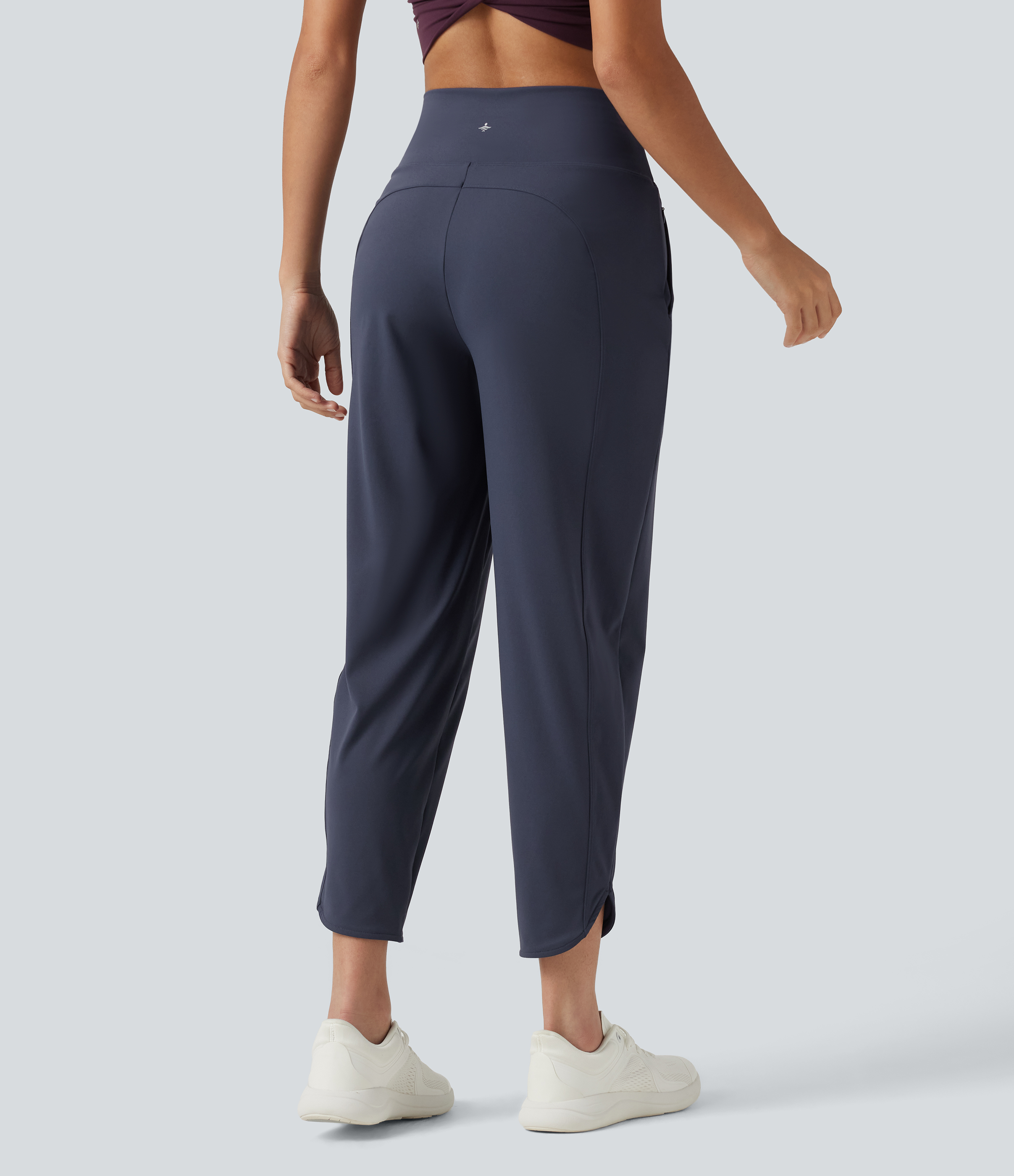 Mood Indigo High Waisted Inner Drawstring Cropped Curved Hem InstantCool Quick Dry Running Pants with Pockets-UPF50+ / 2