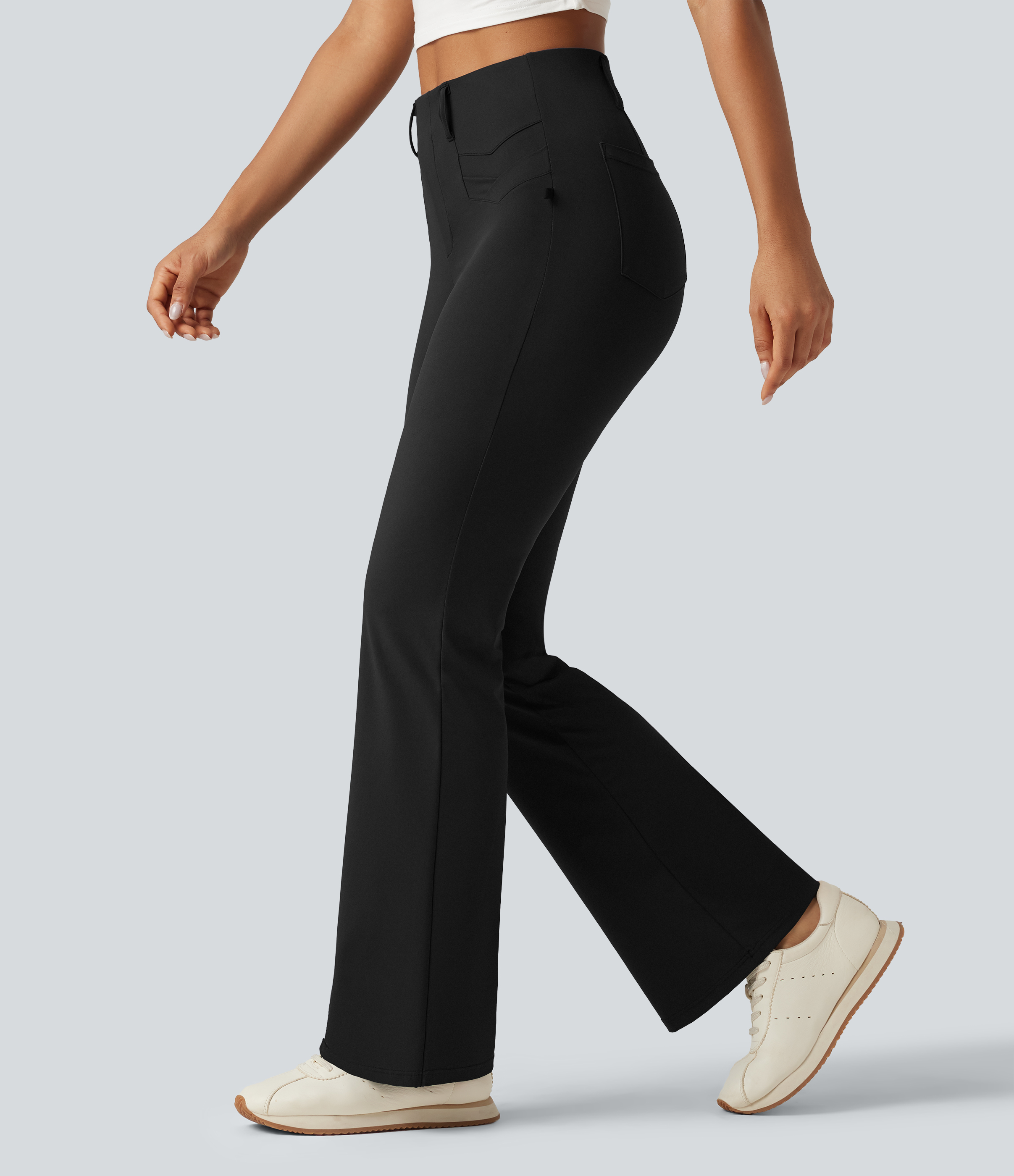 High Waisted InstantCool Quick Dry Flare Golf Pants with Pockets-UPF50+