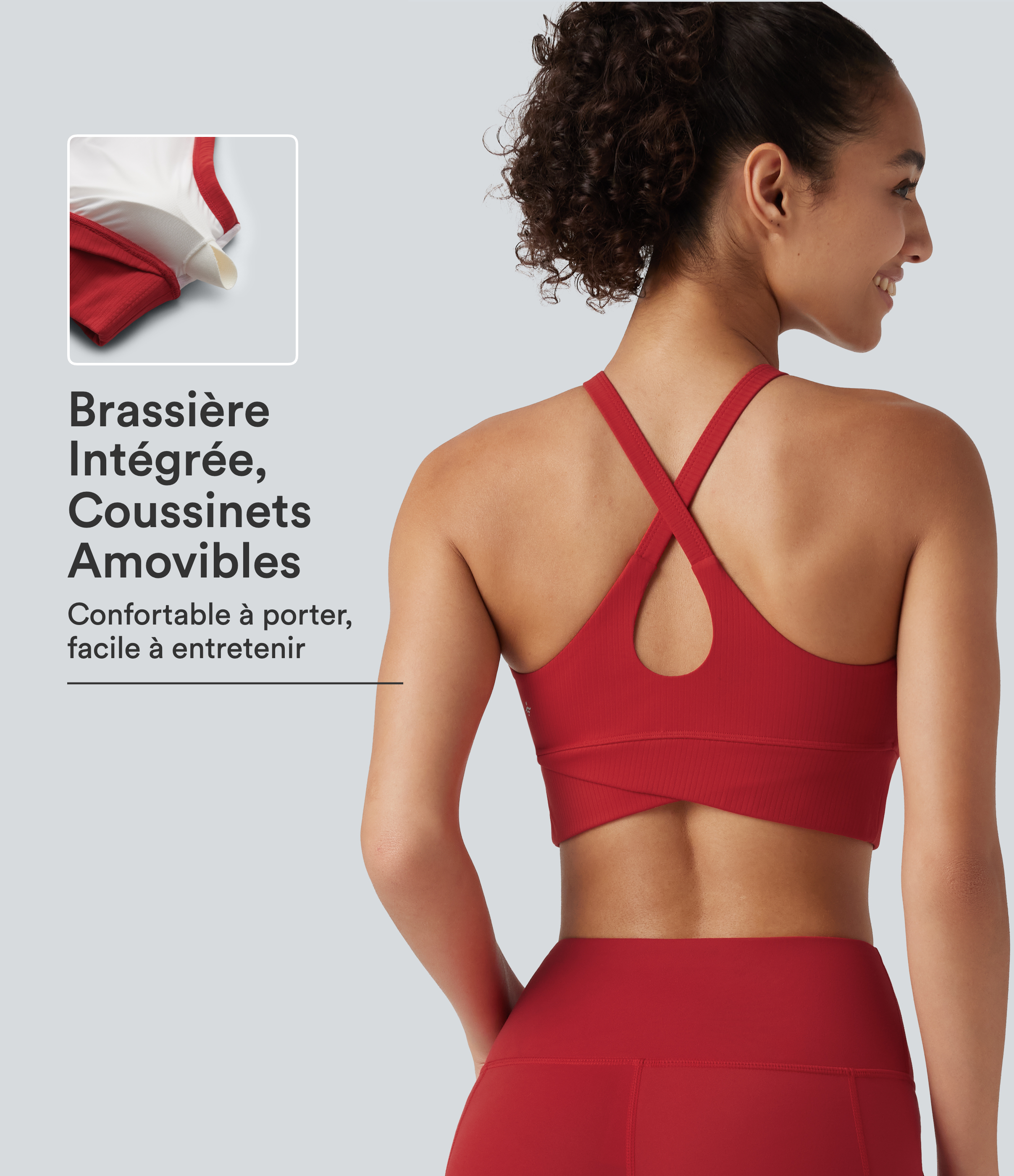 Brassière de yoga Halara UltraSculpt™ côtelée maintien léger à col V avec coussinets amovibles