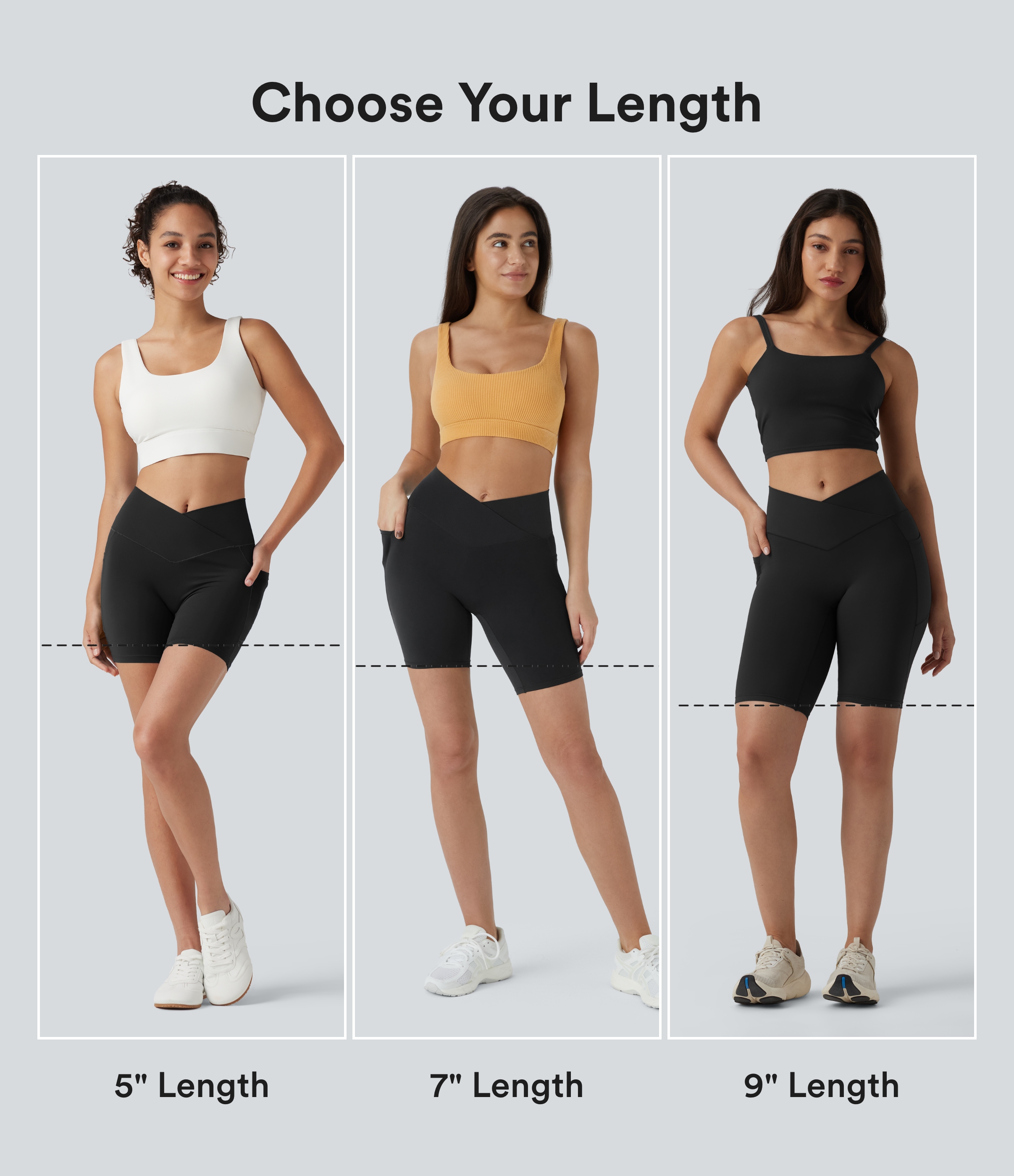Black SoftlyZero™ High Waisted Crossover Pocket Yoga Biker Shorts 7" / 2