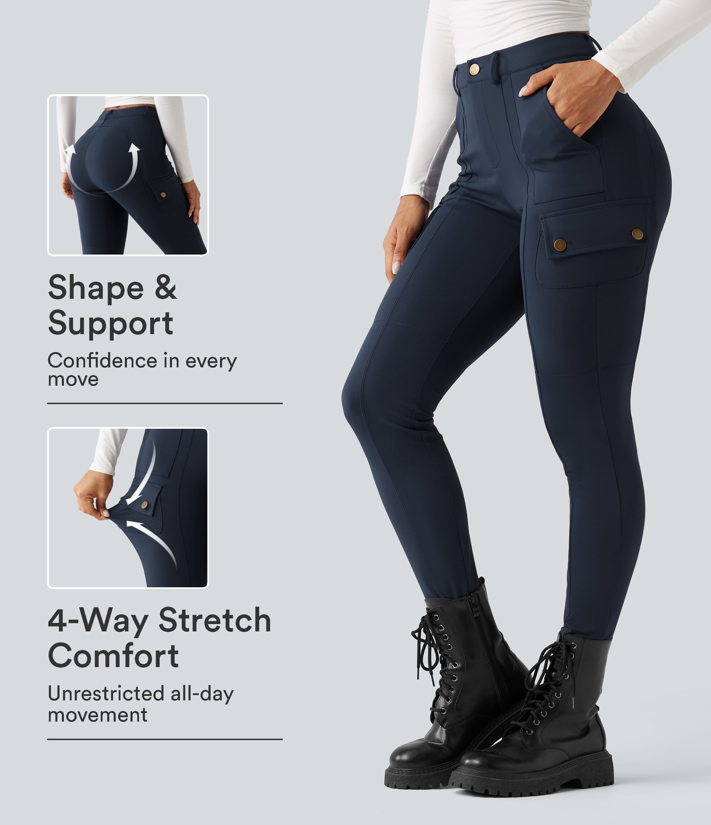 DayStretch High Waisted Butt Lifting Shaping Casual Cargo Pants with Pockets