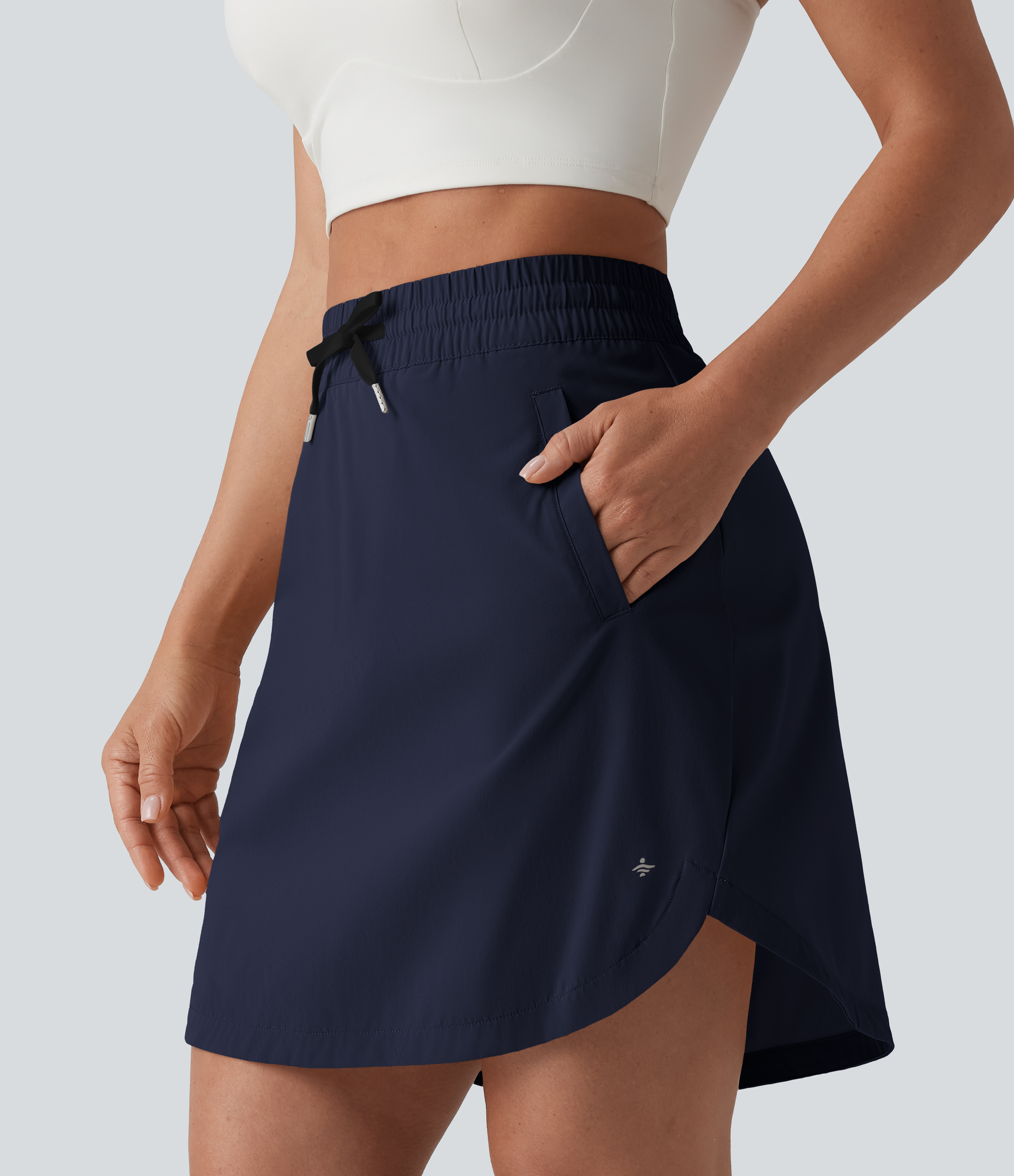 Oceana High Waisted Drawstring 2-in-1 Curved Hem Mini Golf Skirt with Pockets-Longer Length / 2