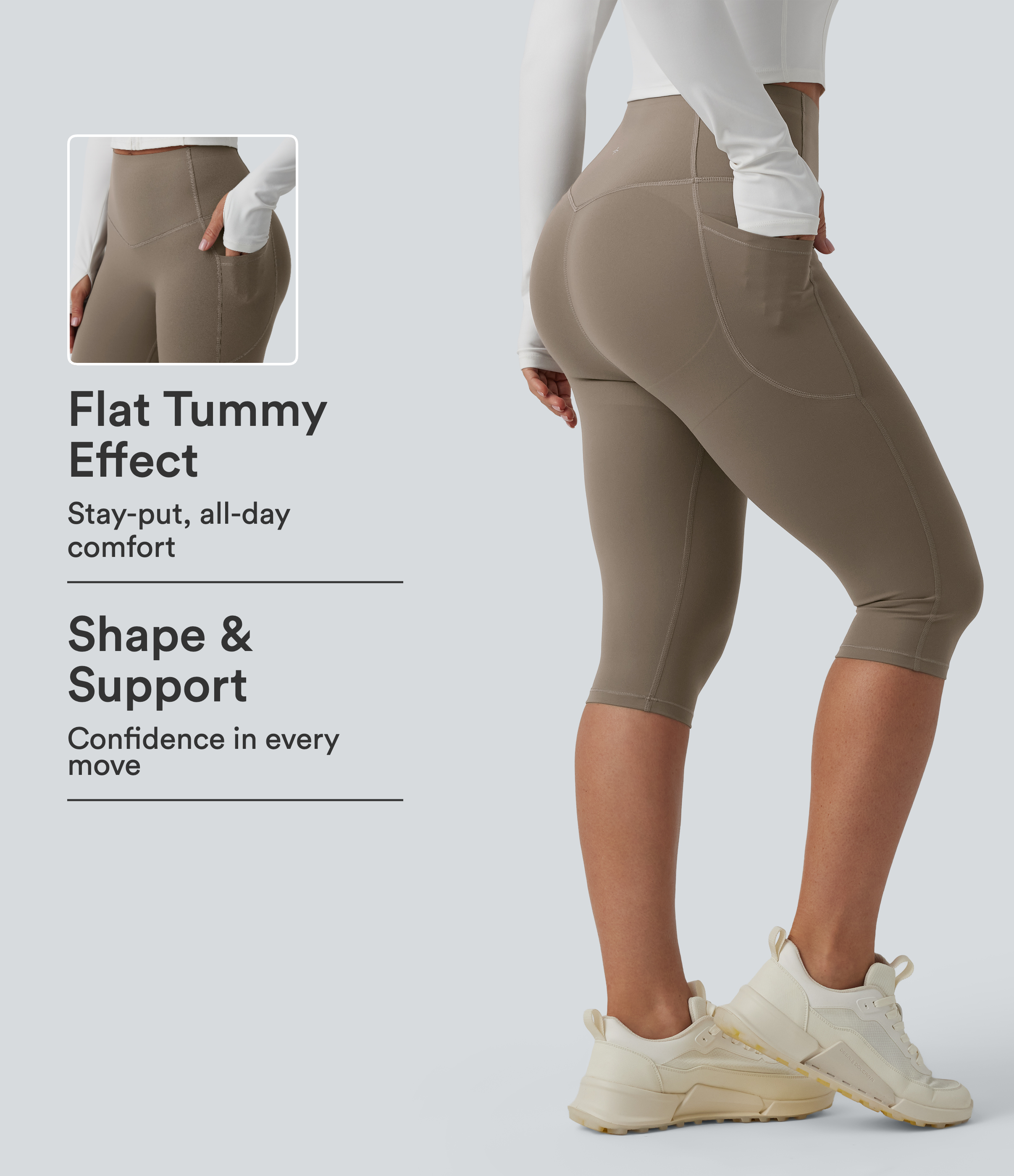 Halara UltraSculpt™ - Formende Pedal-Pusher-Workout-Leggings mit hohem Bund, Seitentaschen und Bauchkontrolle - Po-Lifting